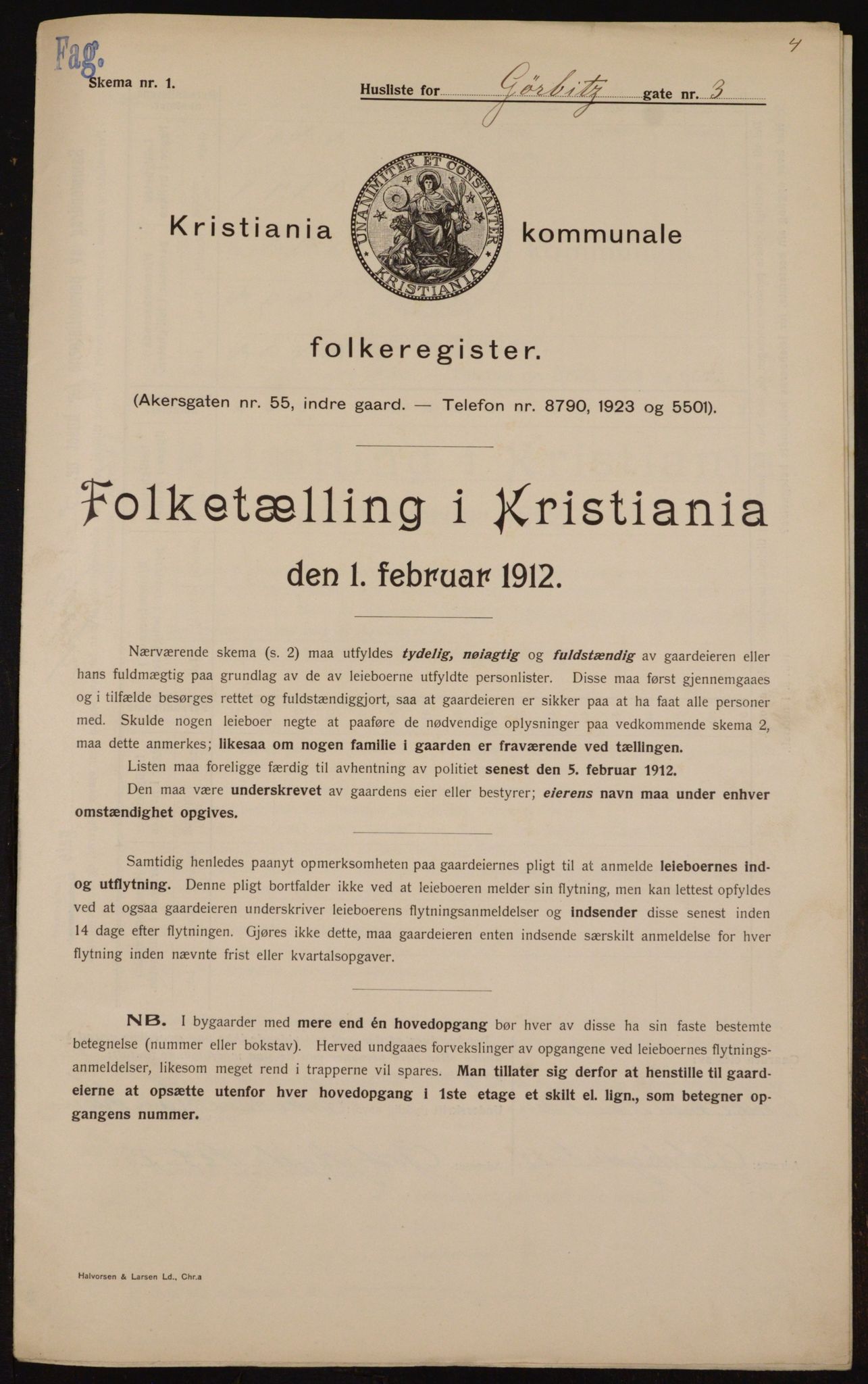 OBA, Municipal Census 1912 for Kristiania, 1912, p. 32695