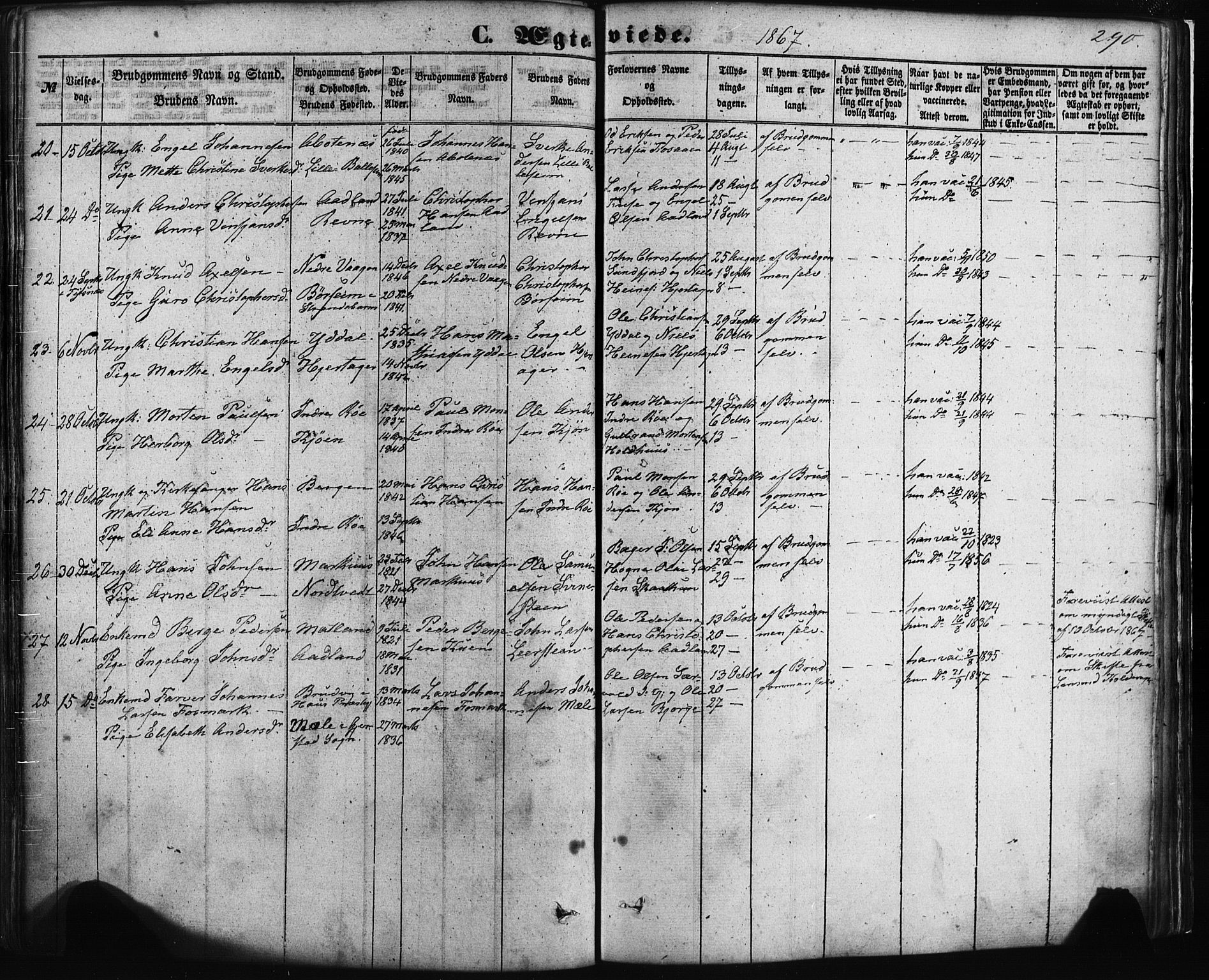 Fusa sokneprestembete, AV/SAB-A-75401/H/Haa: Parish register (official) no. A 1I, 1855-1879, p. 290