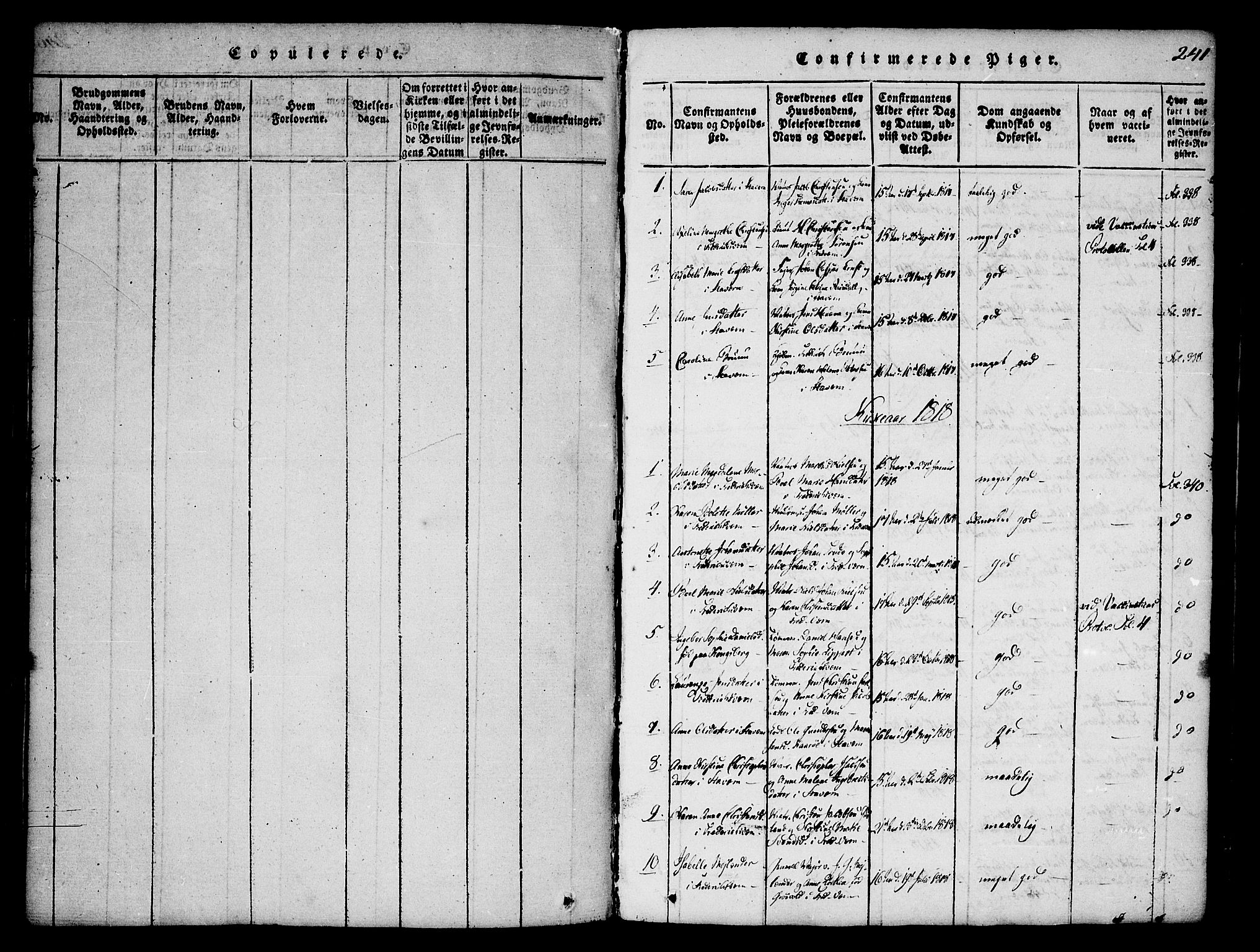 Stavern kirkebøker, AV/SAKO-A-318/F/Fa/L0006: Parish register (official) no. 6, 1816-1839, p. 241