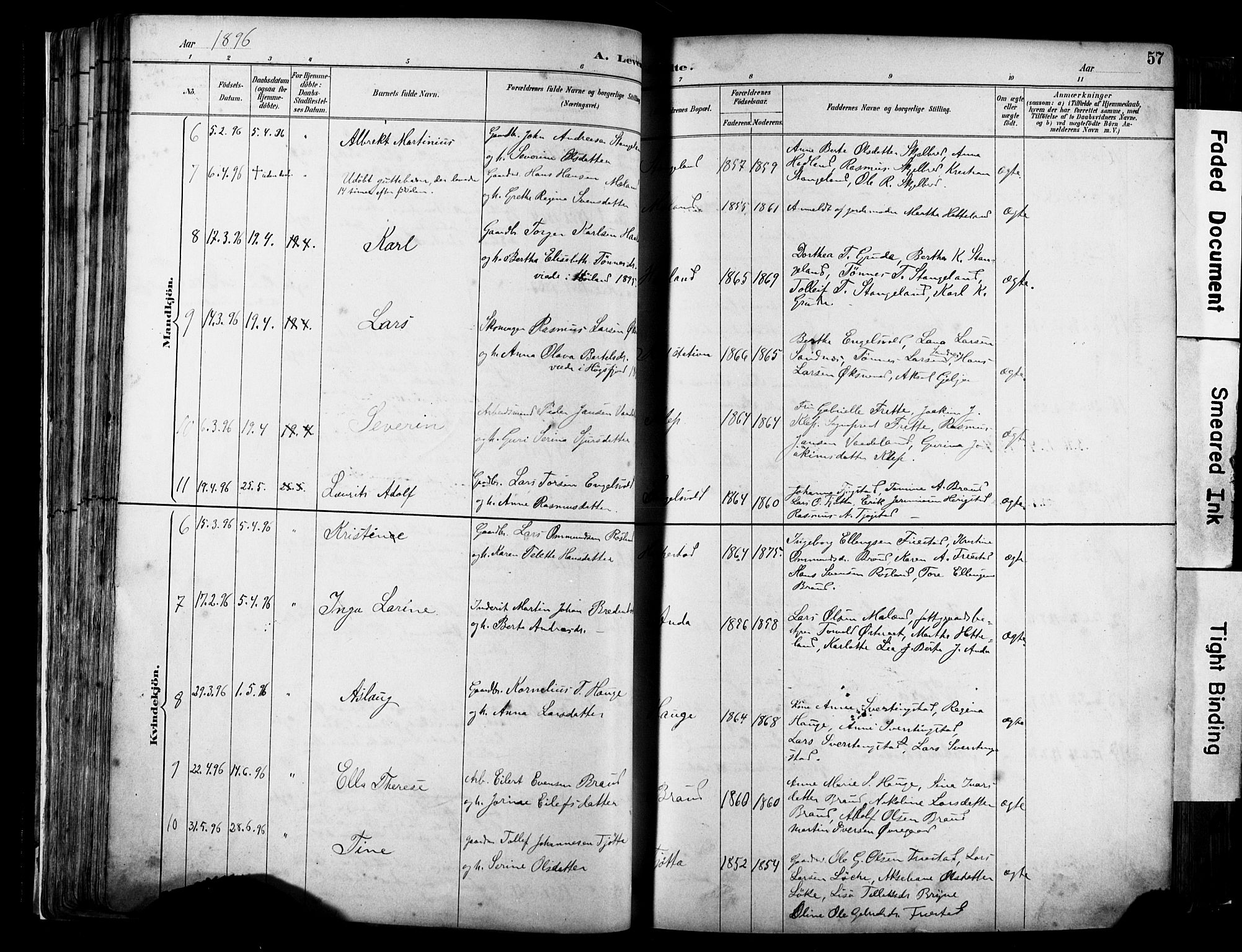 Klepp sokneprestkontor, SAST/A-101803/001/3/30BA/L0009: Parish register (official) no. A 7, 1886-1915, p. 57