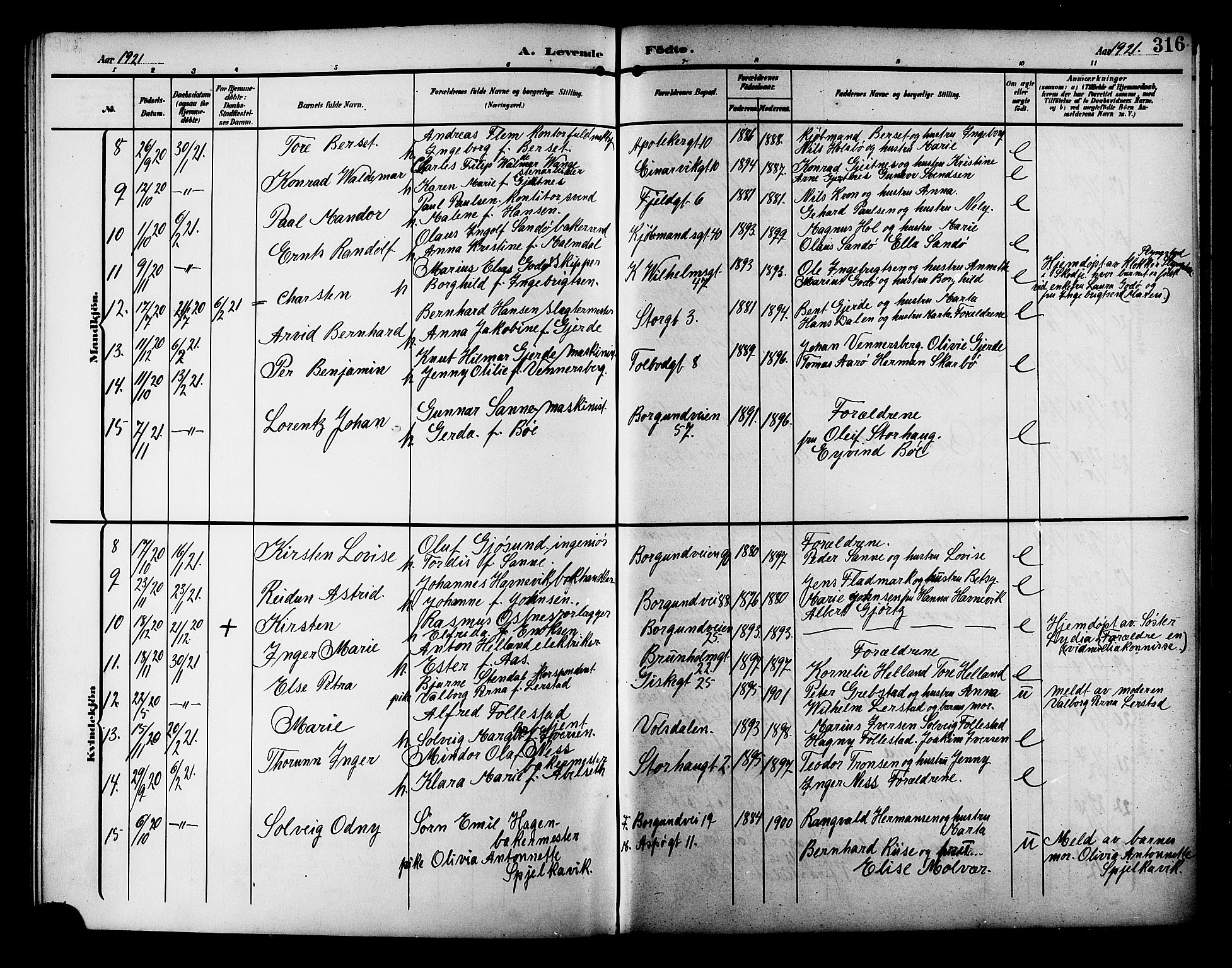 Ministerialprotokoller, klokkerbøker og fødselsregistre - Møre og Romsdal, AV/SAT-A-1454/529/L0471: Parish register (copy) no. 529C08, 1909-1921, p. 316