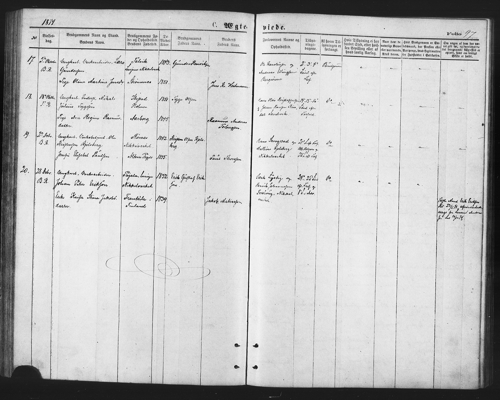 Berg sokneprestkontor, SATØ/S-1318/G/Ga/Gaa/L0003kirke: Parish register (official) no. 3, 1872-1879, p. 97