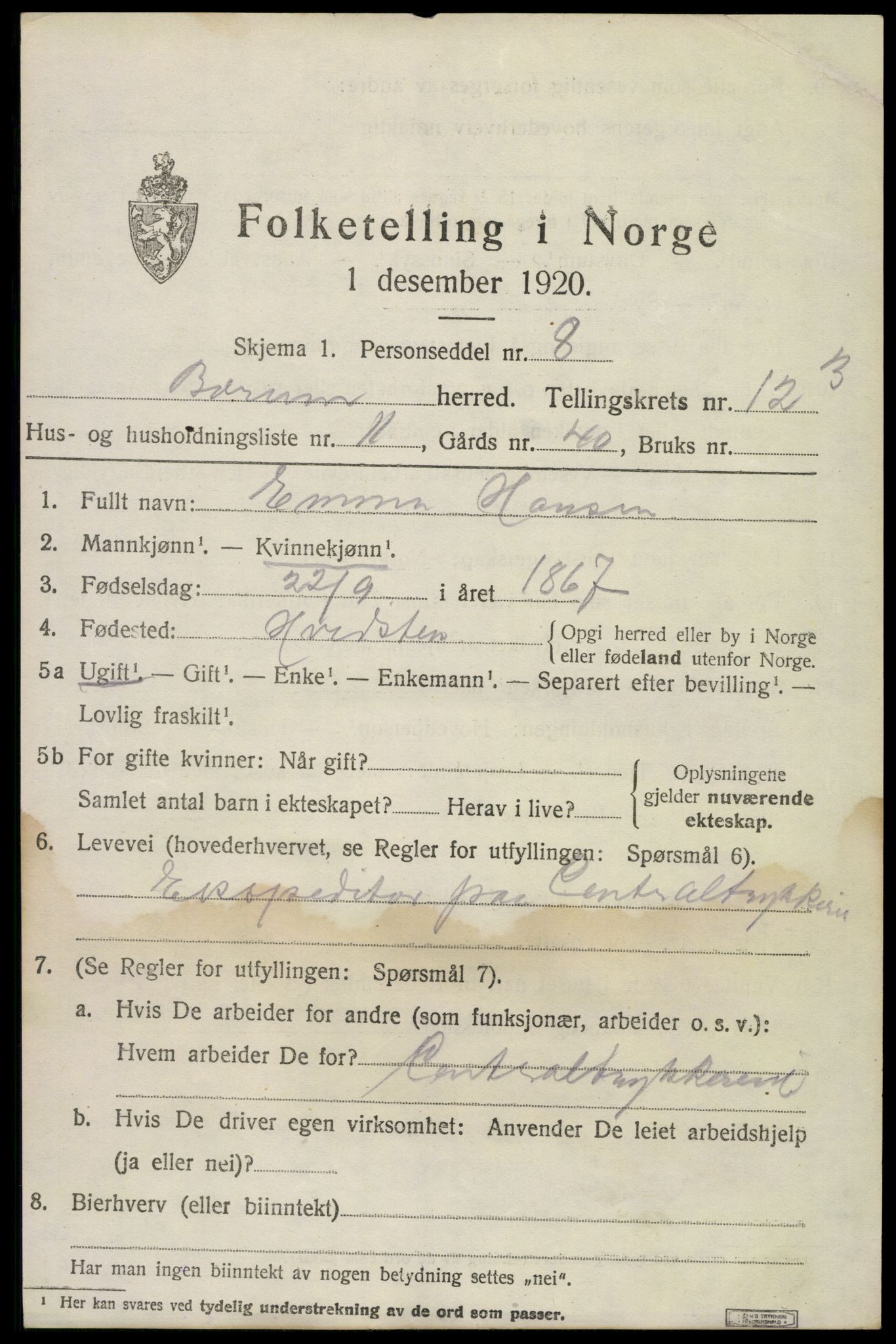 SAO, 1920 census for Bærum, 1920, p. 27548