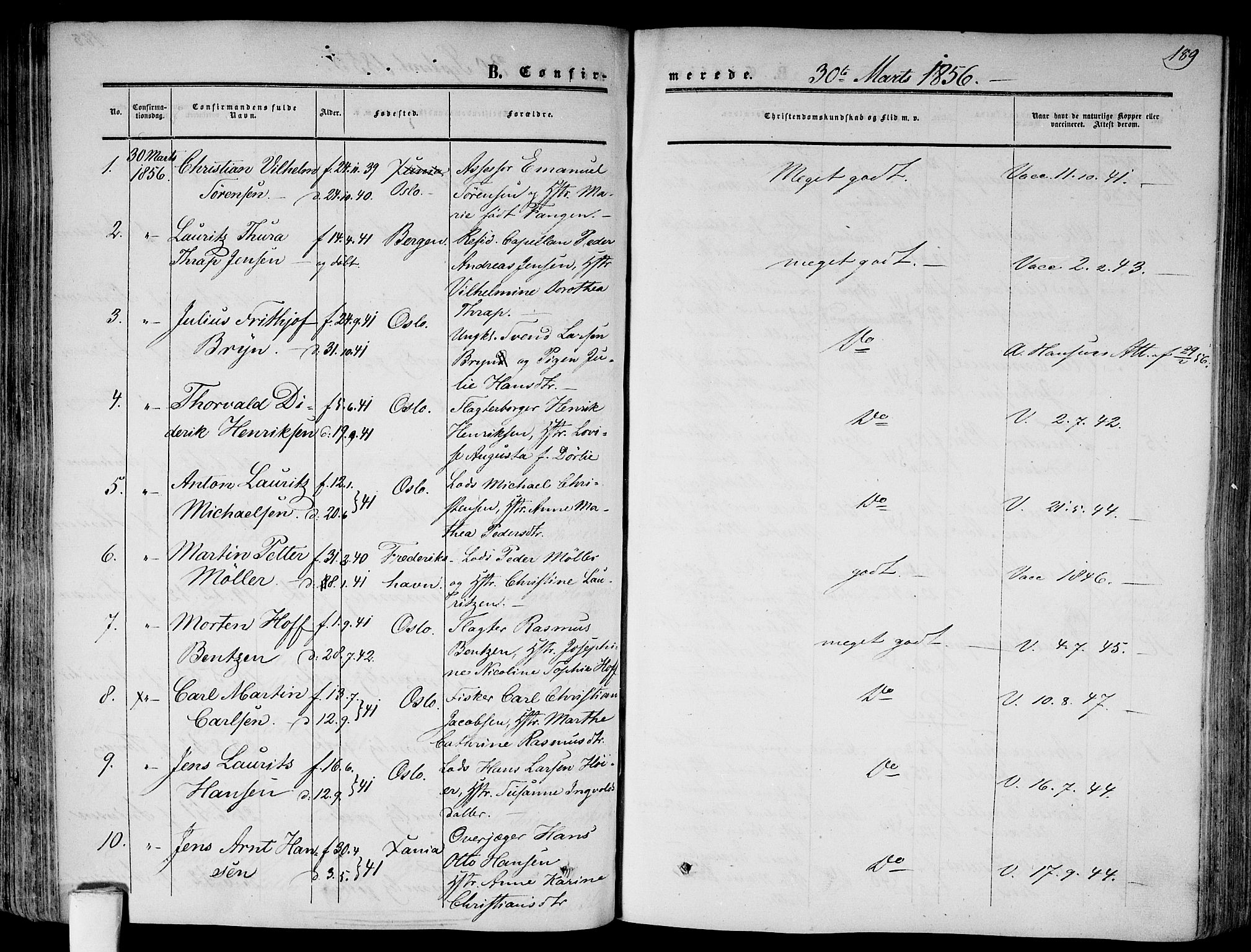 Gamlebyen prestekontor Kirkebøker, AV/SAO-A-10884/F/Fa/L0004: Parish register (official) no. 4, 1850-1857, p. 189