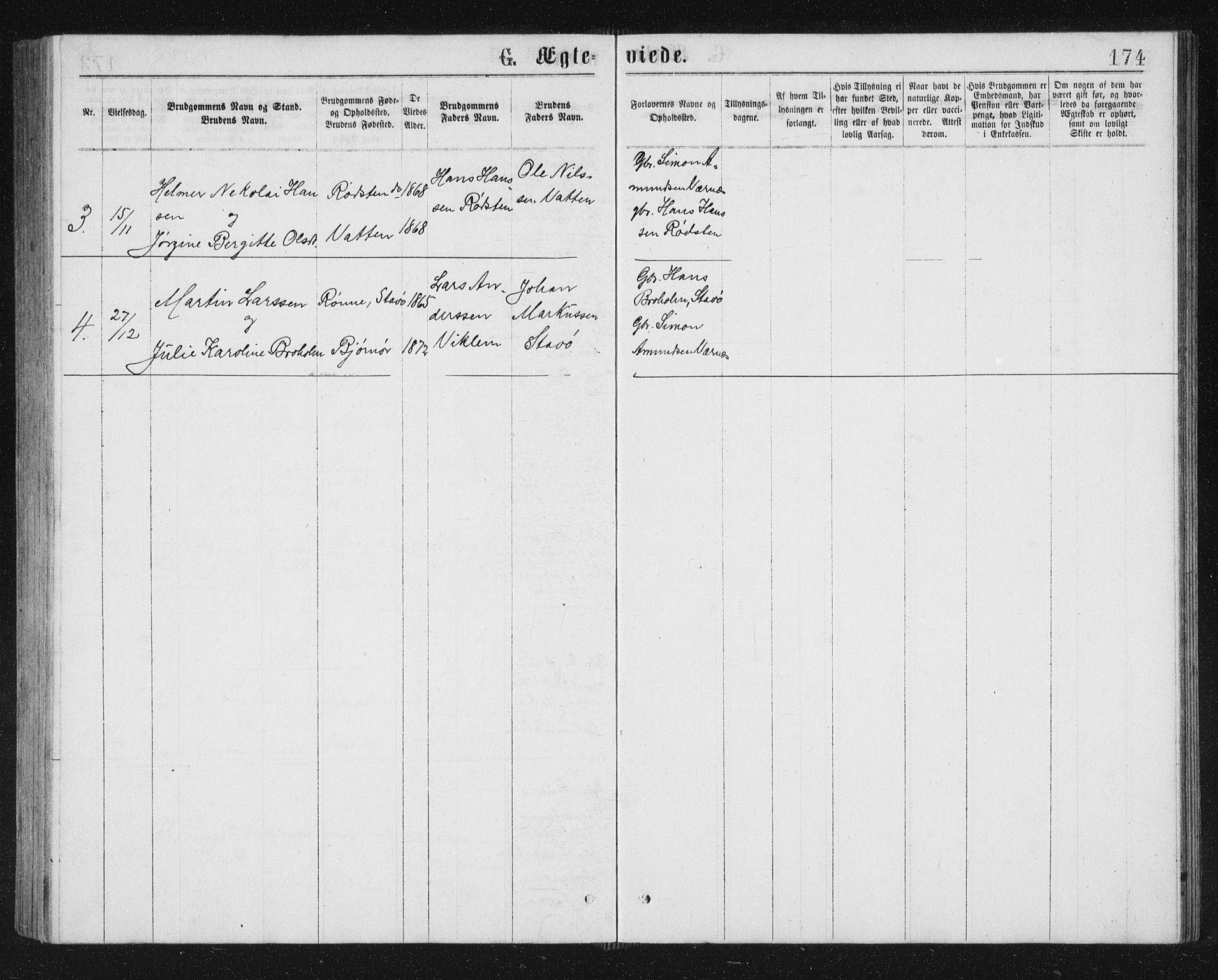 Ministerialprotokoller, klokkerbøker og fødselsregistre - Sør-Trøndelag, SAT/A-1456/662/L0756: Parish register (copy) no. 662C01, 1869-1891, p. 174