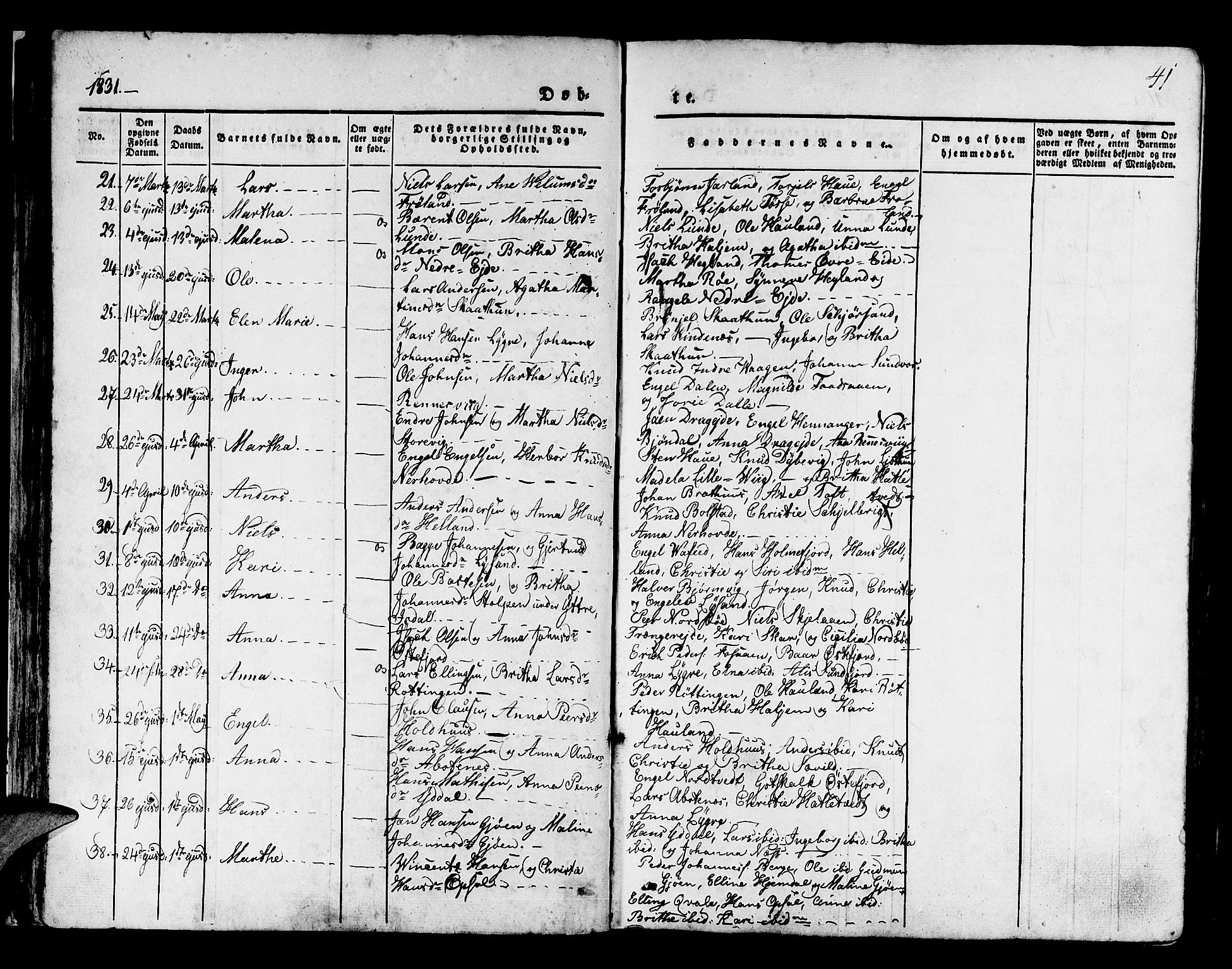 Os sokneprestembete, SAB/A-99929: Parish register (official) no. A 14, 1826-1839, p. 41