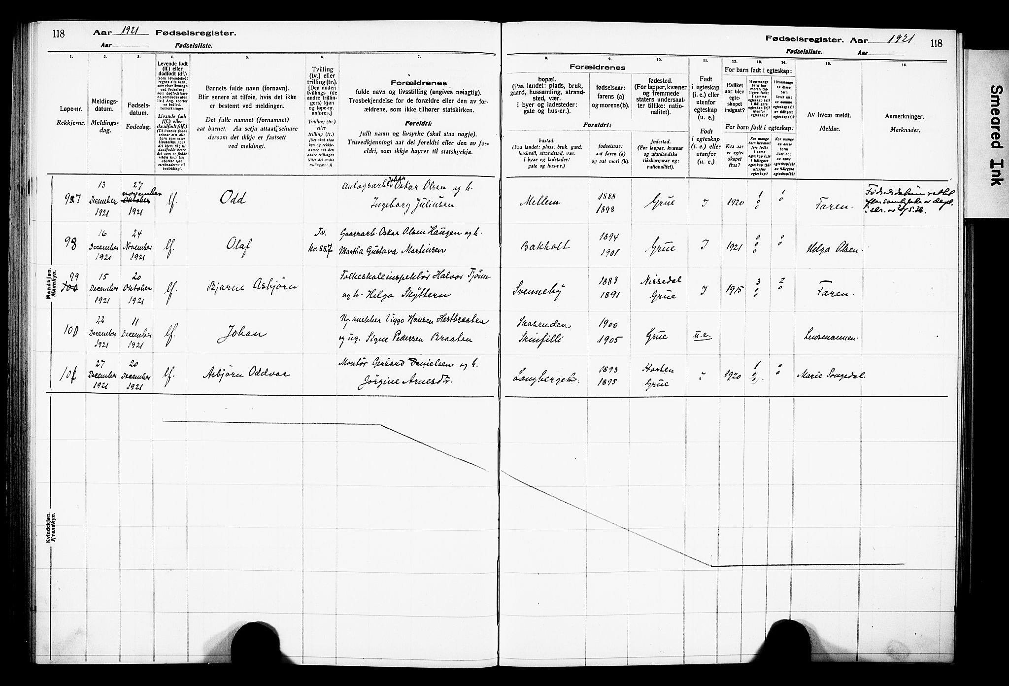 Grue prestekontor, AV/SAH-PREST-036/I/Id/Ida/L0001: Birth register no. I 1, 1916-1926, p. 118