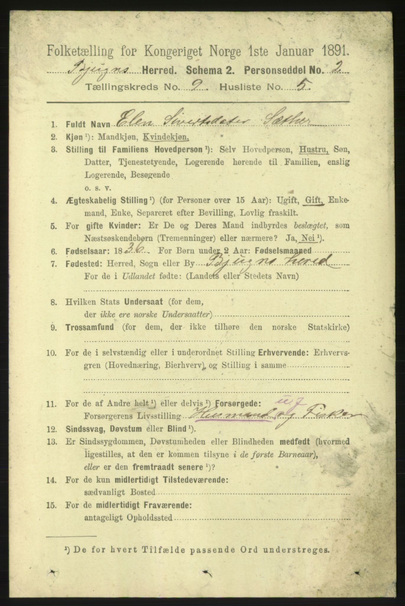 RA, 1891 census for 1627 Bjugn, 1891, p. 2403