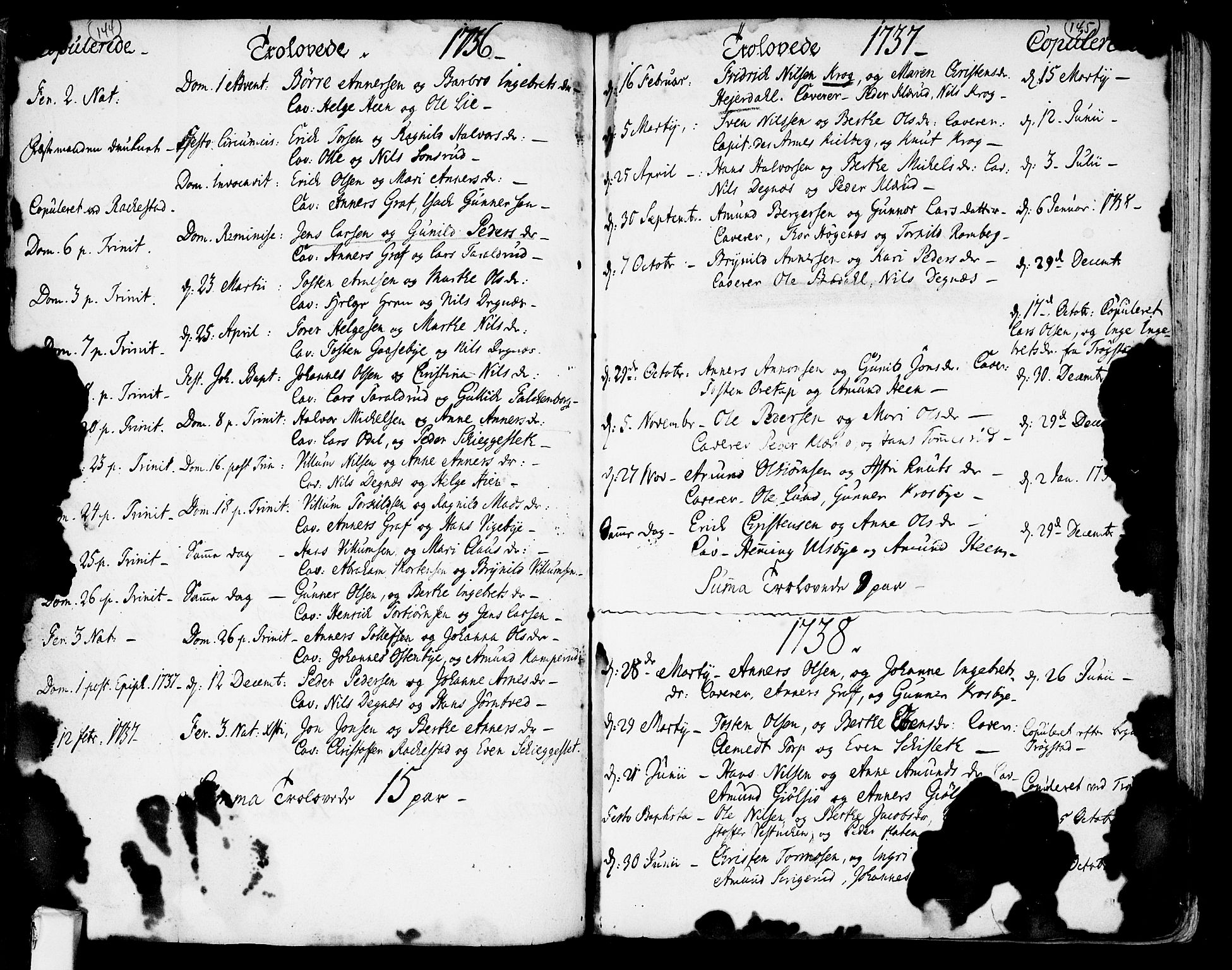 Rødenes prestekontor Kirkebøker, AV/SAO-A-2005/F/Fa/L0002: Parish register (official) no. I 2, 1733-1776, p. 144-145