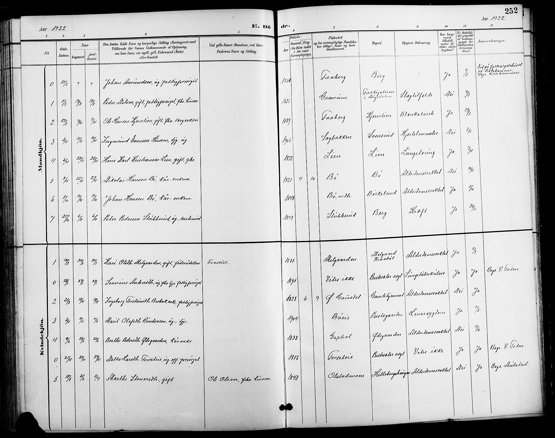 Vestre Gausdal prestekontor, SAH/PREST-094/H/Ha/Hab/L0003: Parish register (copy) no. 3, 1896-1925, p. 252