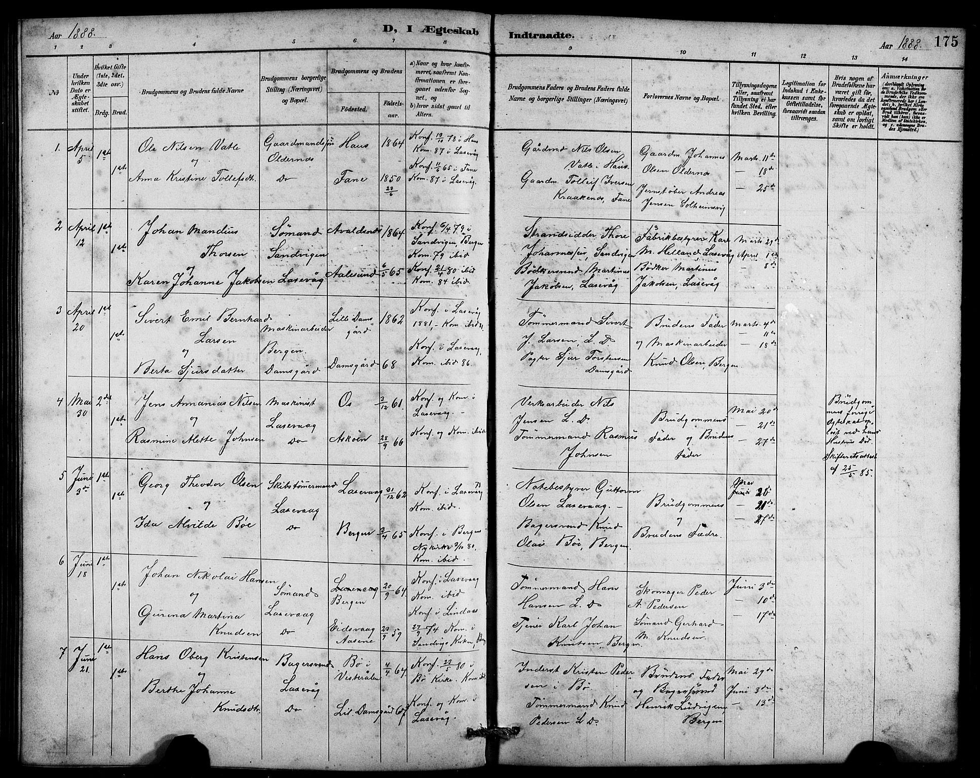 Laksevåg Sokneprestembete, SAB/A-76501/H/Ha/Hab/Haba/L0003: Parish register (copy) no. A 3, 1887-1899, p. 175