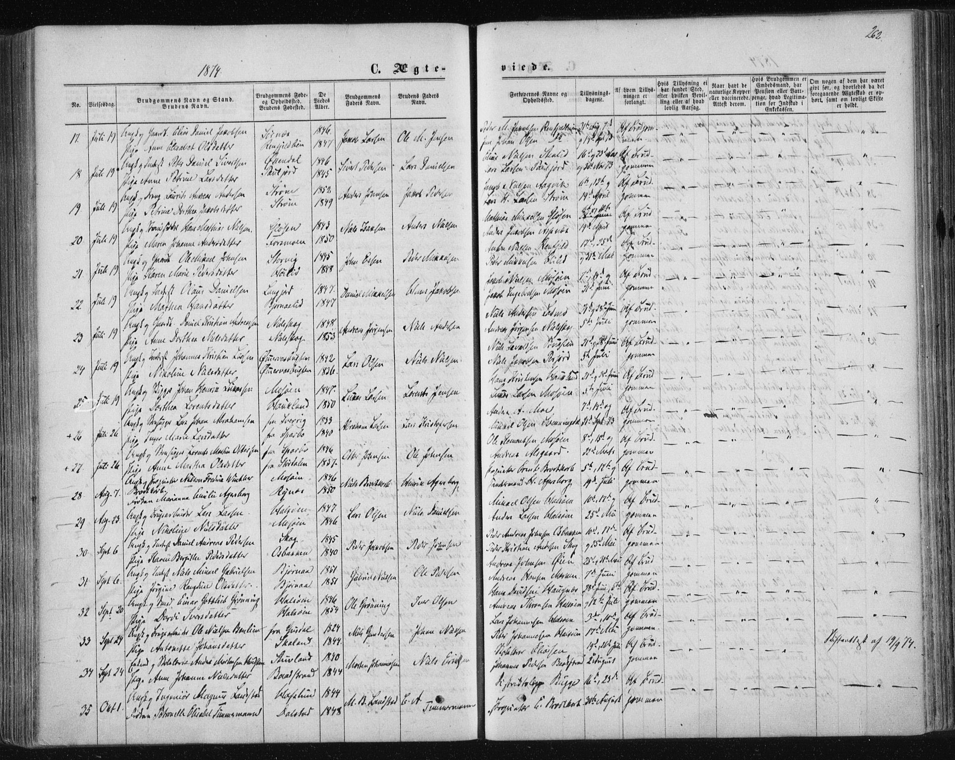 Ministerialprotokoller, klokkerbøker og fødselsregistre - Nordland, SAT/A-1459/820/L0294: Parish register (official) no. 820A15, 1866-1879, p. 262