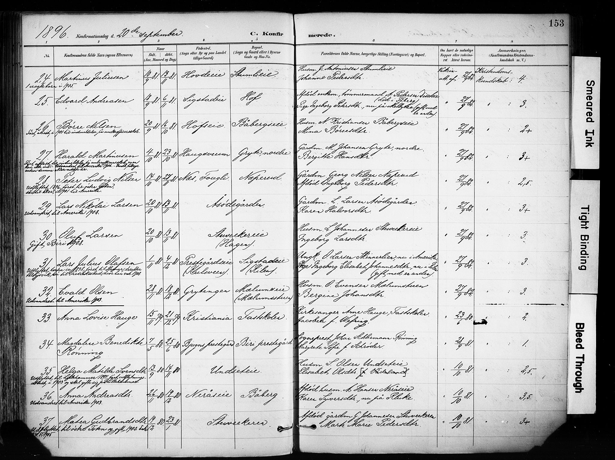 Biri prestekontor, AV/SAH-PREST-096/H/Ha/Haa/L0009: Parish register (official) no. 9, 1887-1900, p. 153