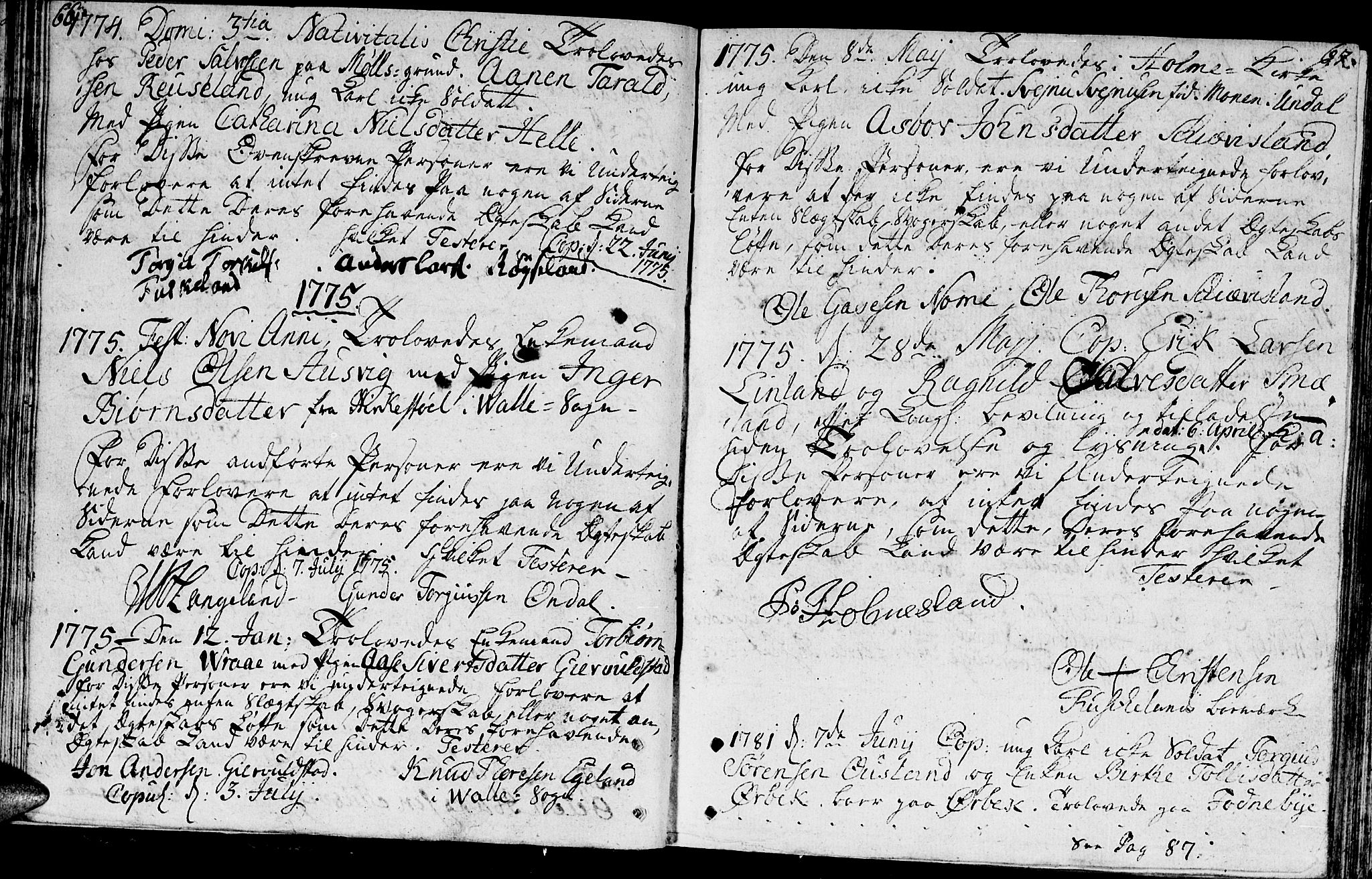 Holum sokneprestkontor, AV/SAK-1111-0022/F/Fa/Faa/L0001: Parish register (official) no. A 1, 1750-1802, p. 66-67