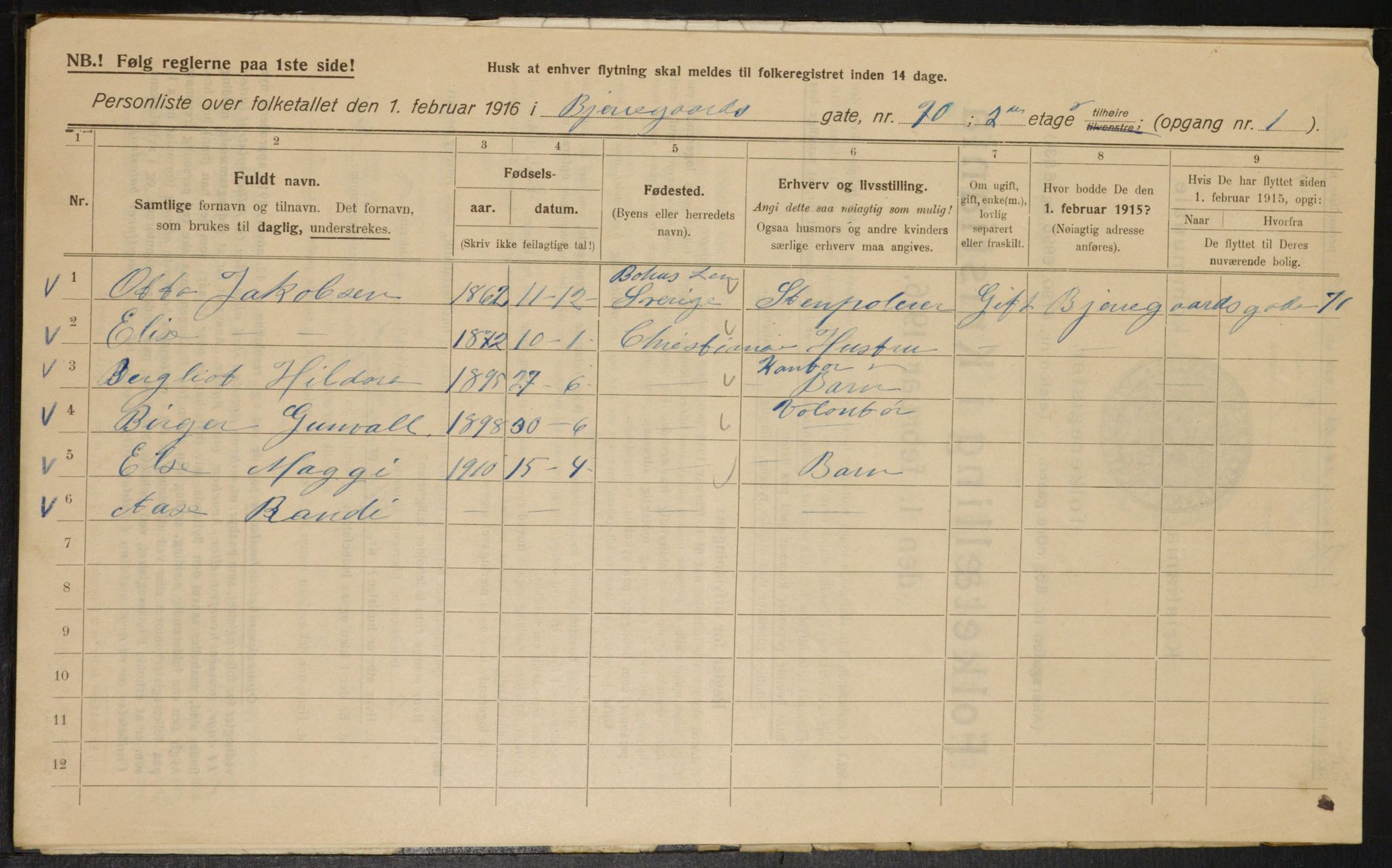 OBA, Municipal Census 1916 for Kristiania, 1916, p. 6490