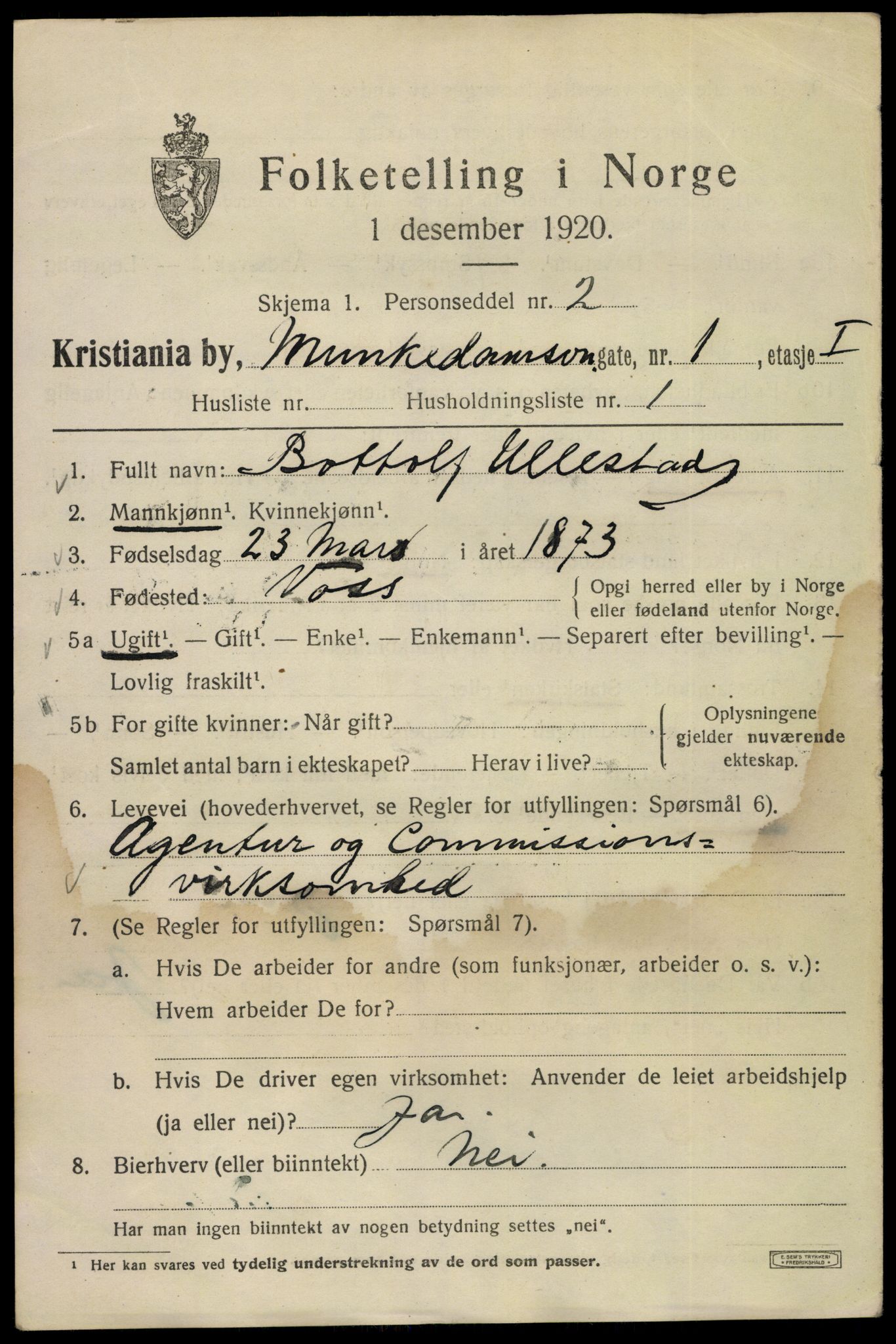 SAO, 1920 census for Kristiania, 1920, p. 400423