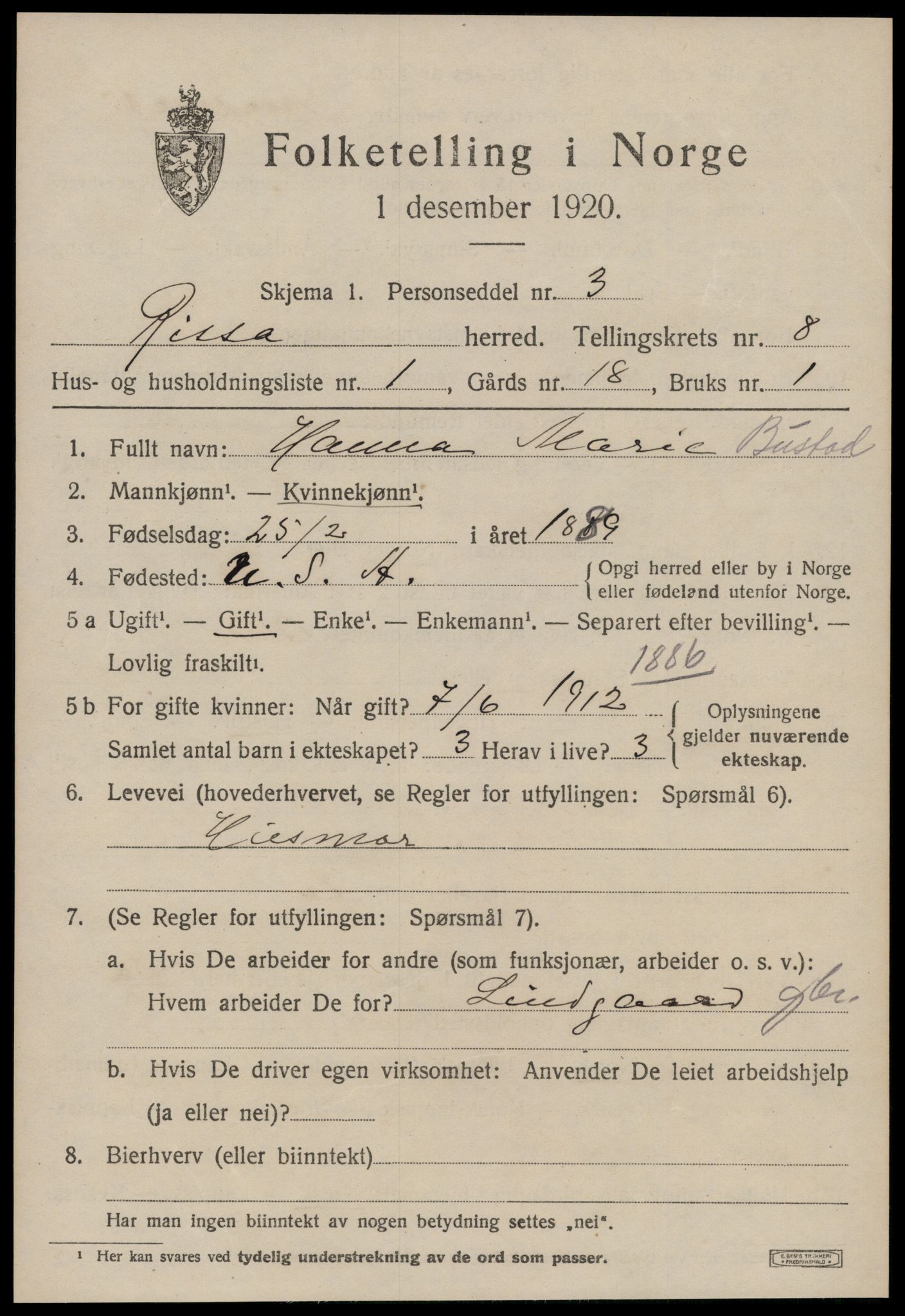 SAT, 1920 census for Rissa, 1920, p. 5465