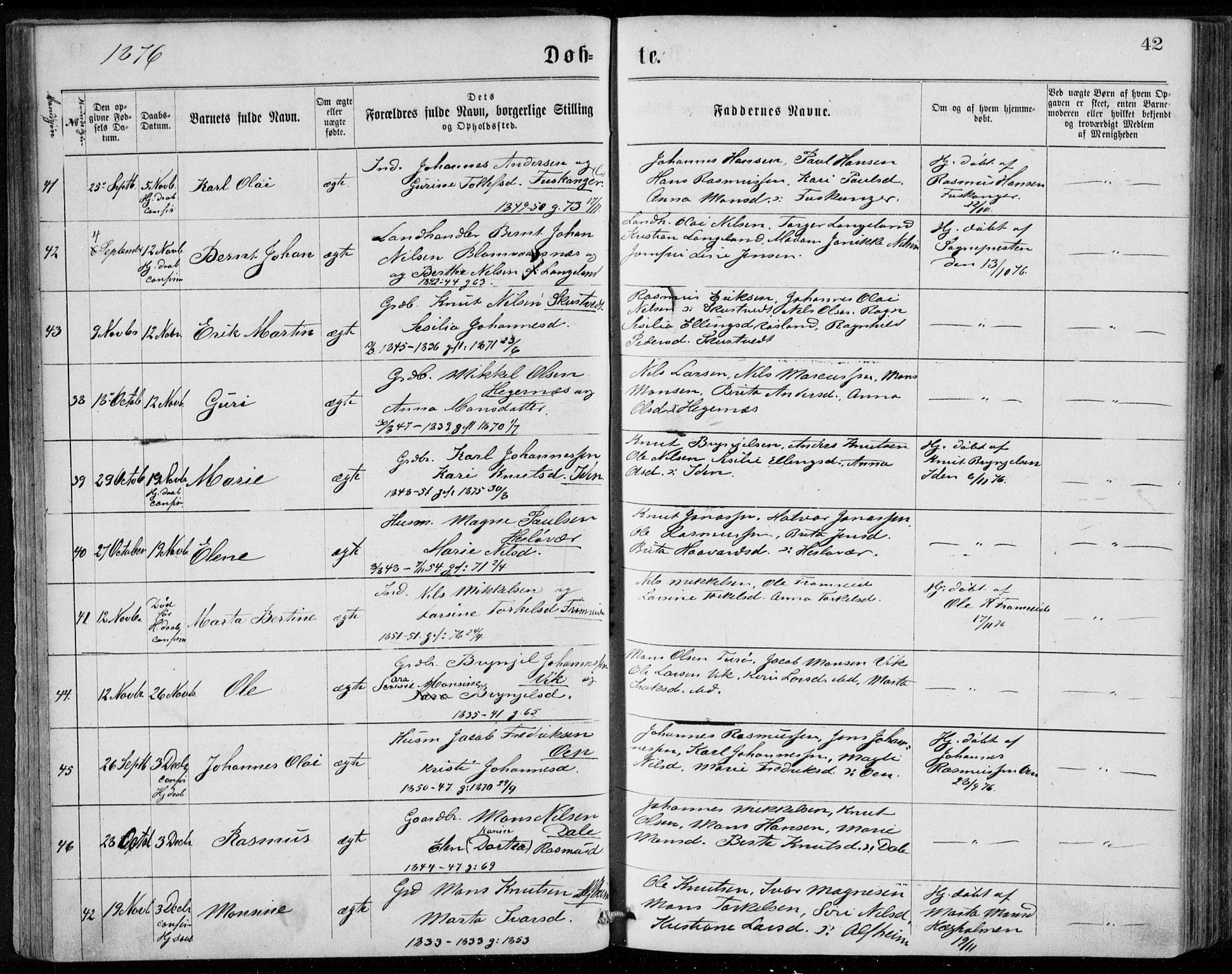 Herdla Sokneprestembete, SAB/A-75701/H/Haa: Parish register (official) no. A 2, 1869-1877, p. 42