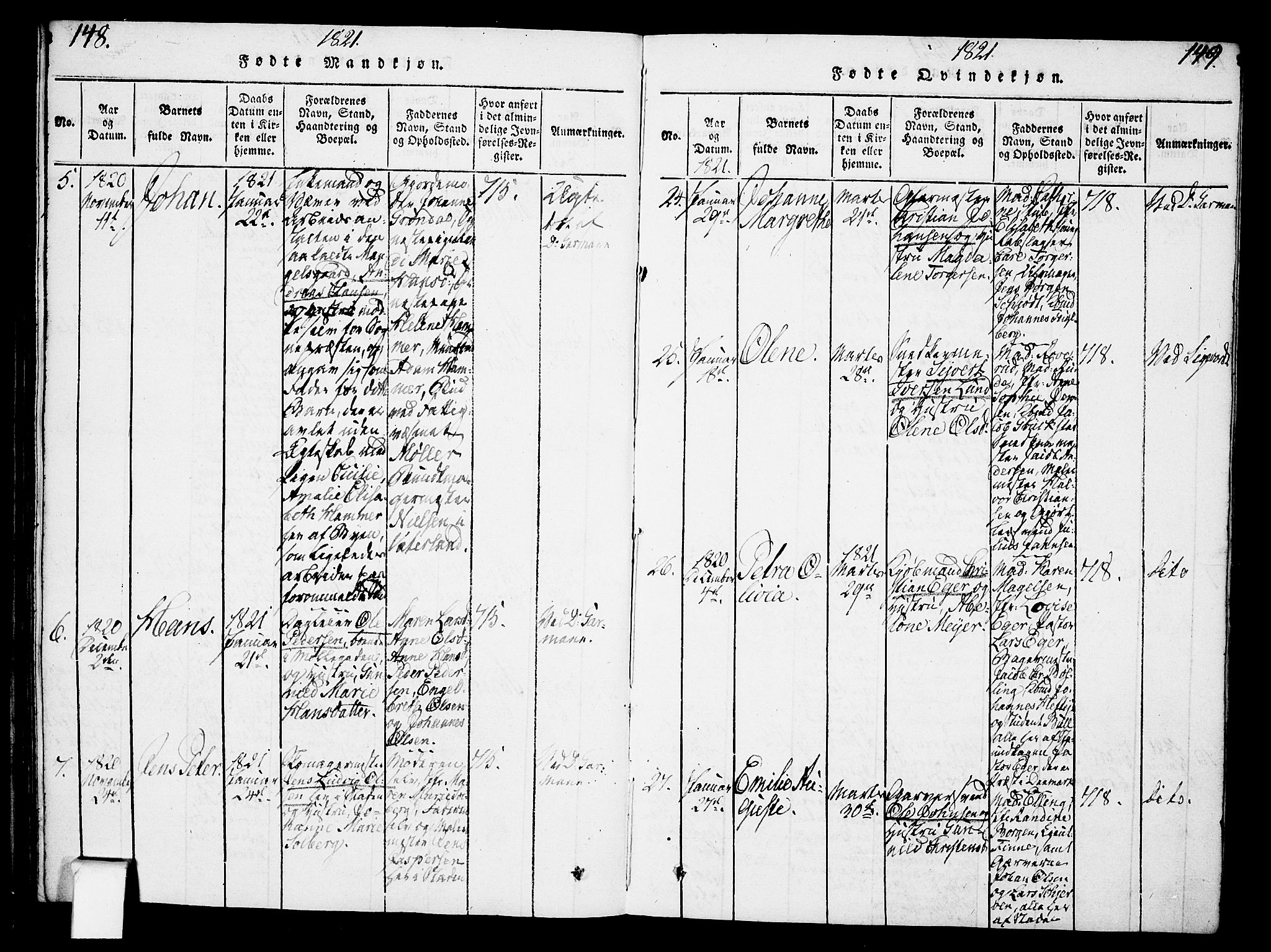 Oslo domkirke Kirkebøker, SAO/A-10752/F/Fa/L0007: Parish register (official) no. 7, 1817-1824, p. 148-149