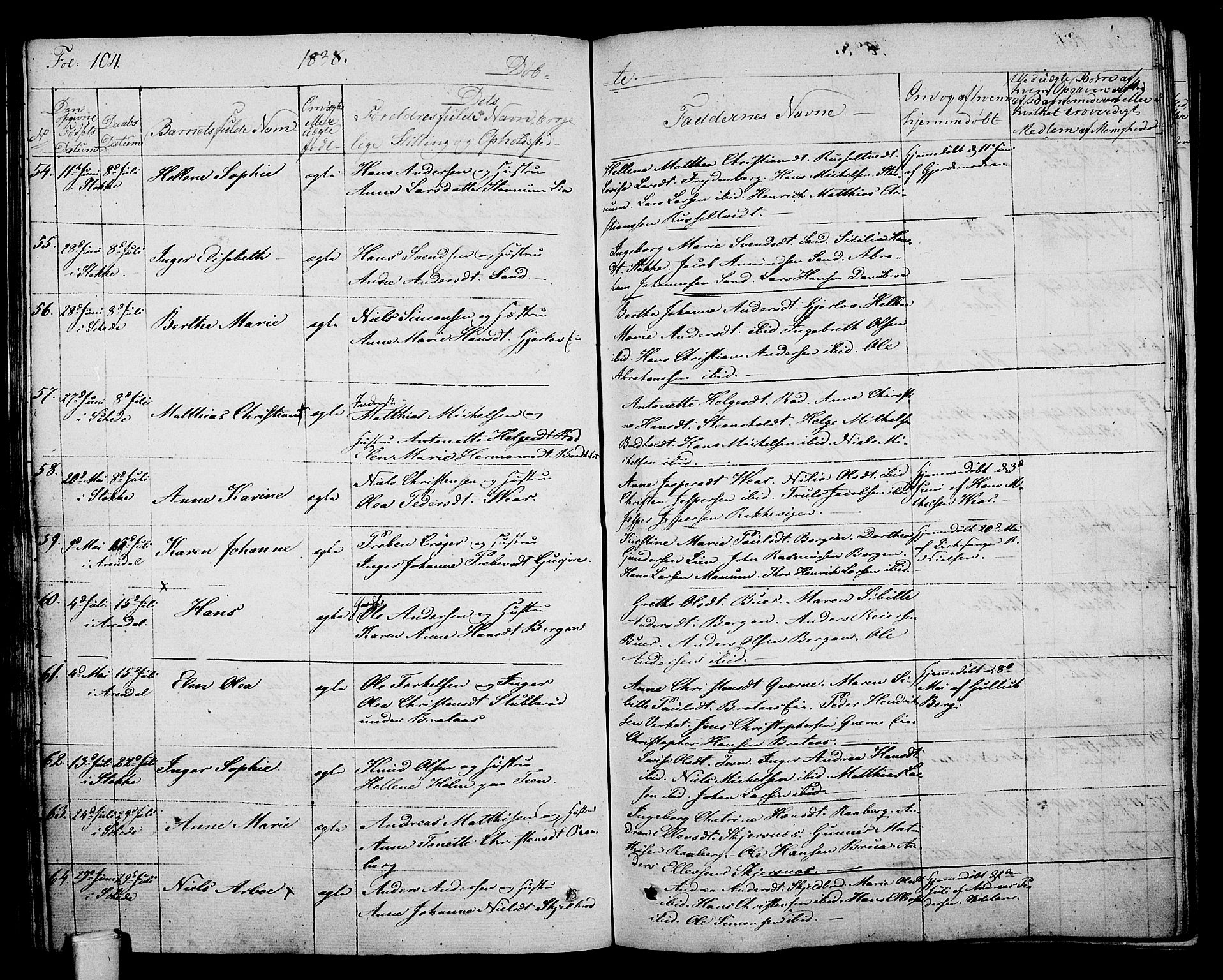 Stokke kirkebøker, SAKO/A-320/F/Fa/L0006: Parish register (official) no. I 6, 1826-1843, p. 104