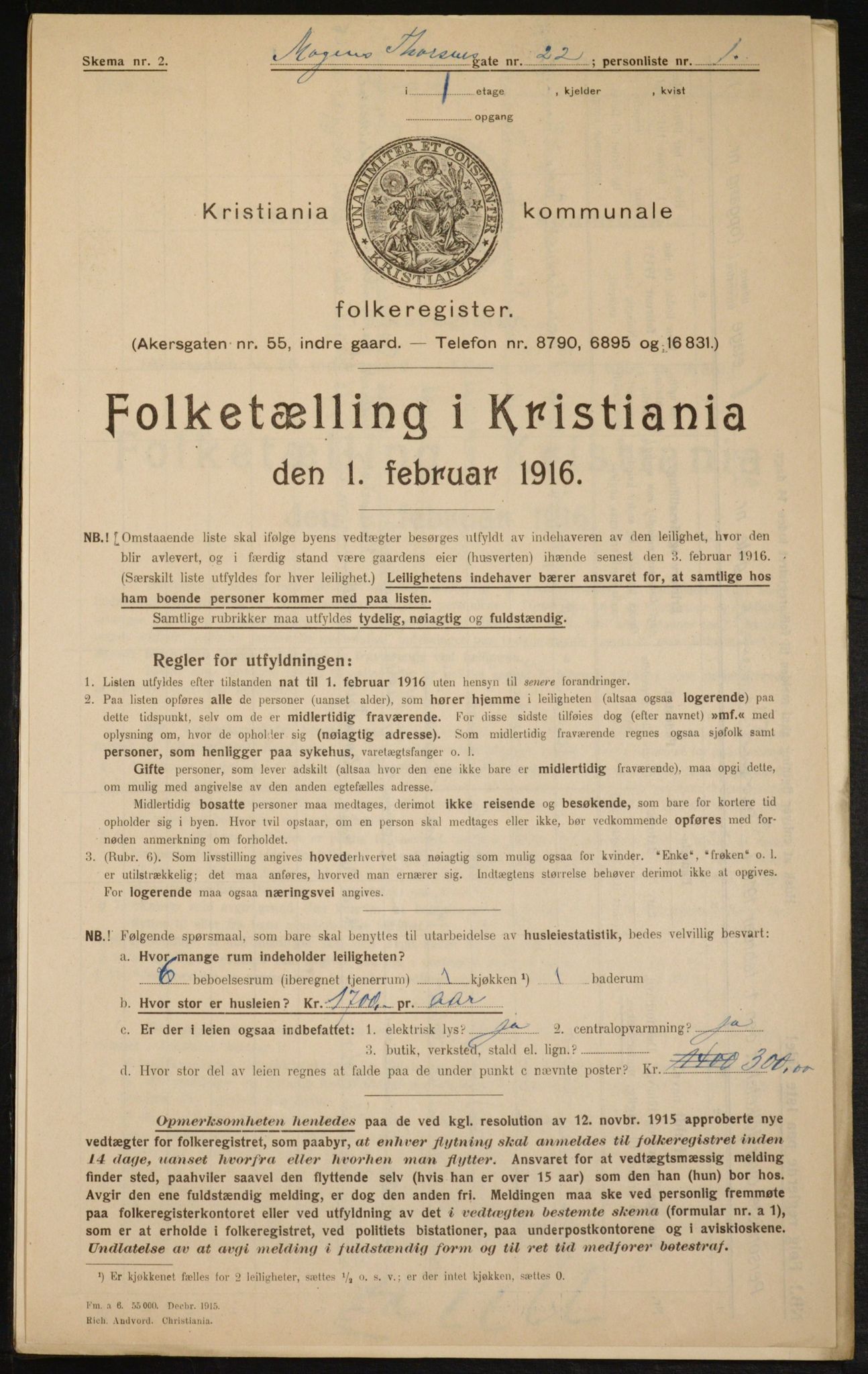 OBA, Municipal Census 1916 for Kristiania, 1916, p. 67304