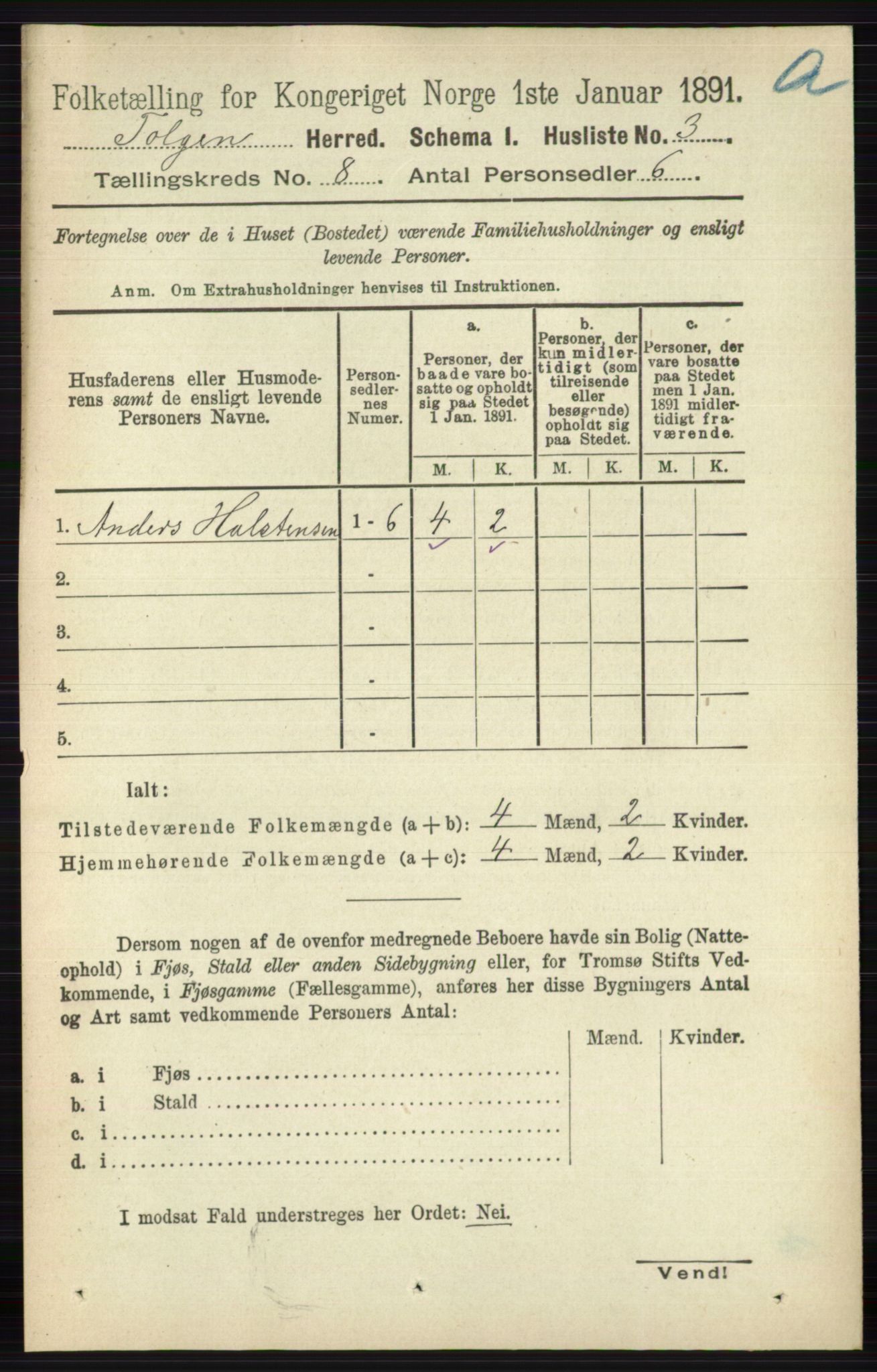 RA, 1891 census for 0436 Tolga, 1891, p. 2339