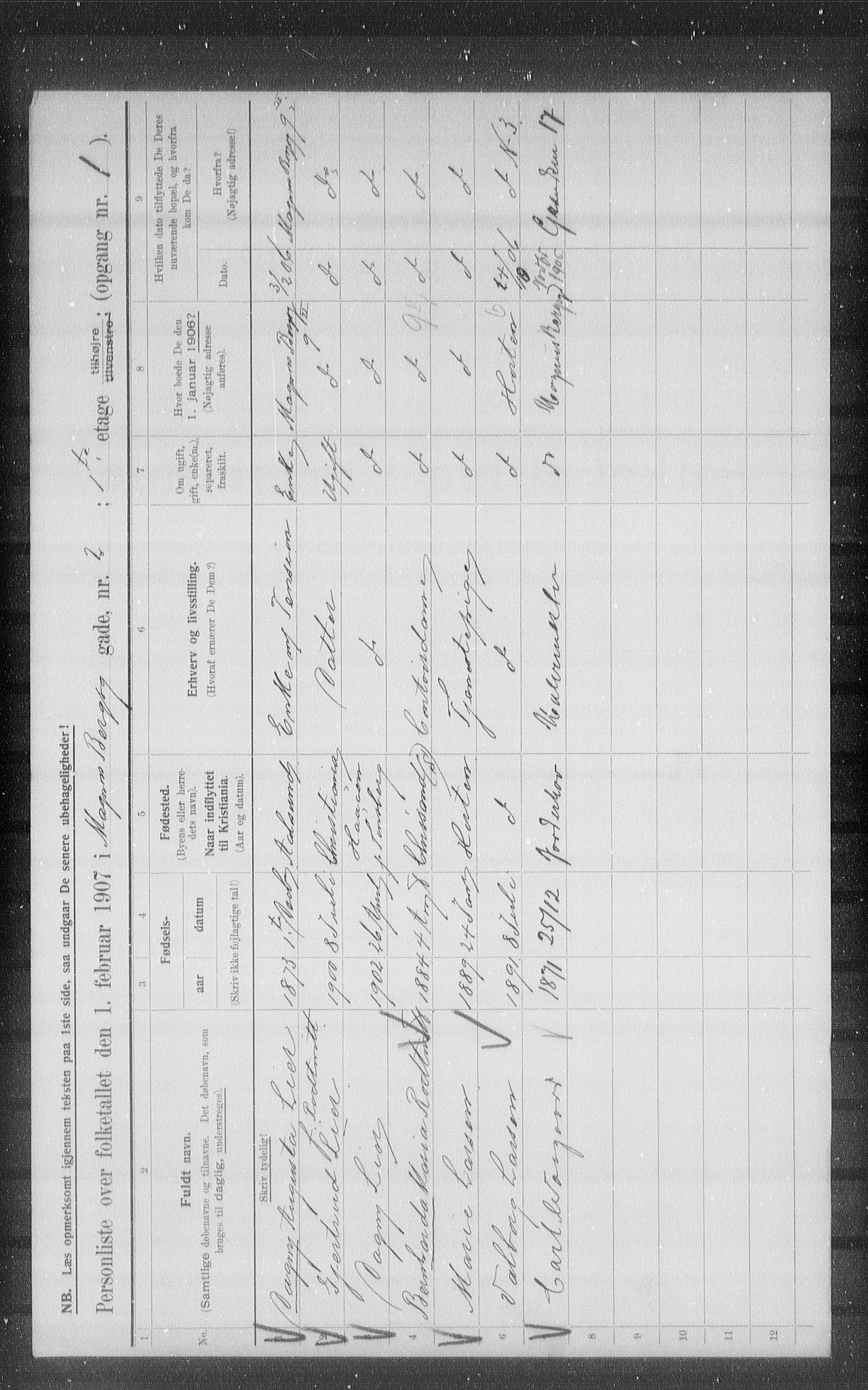 OBA, Municipal Census 1907 for Kristiania, 1907, p. 30162