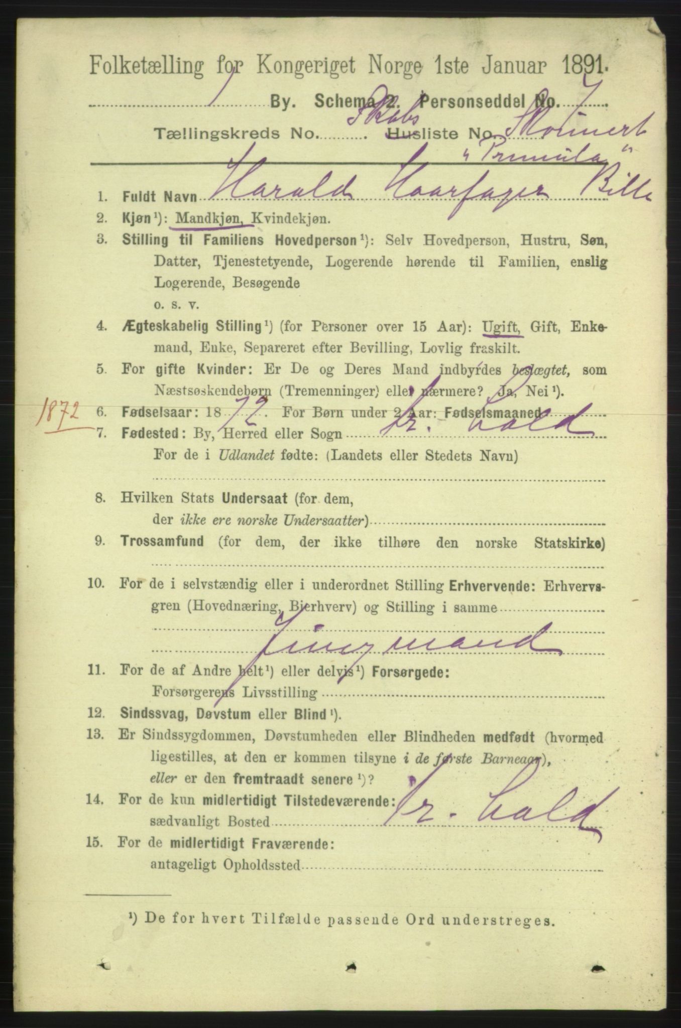 RA, 1891 census for 0101 Fredrikshald, 1891, p. 13814