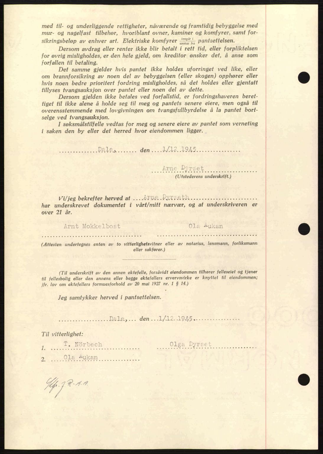 Nordmøre sorenskriveri, AV/SAT-A-4132/1/2/2Ca: Mortgage book no. B93a, 1945-1945, Diary no: : 1671/1945