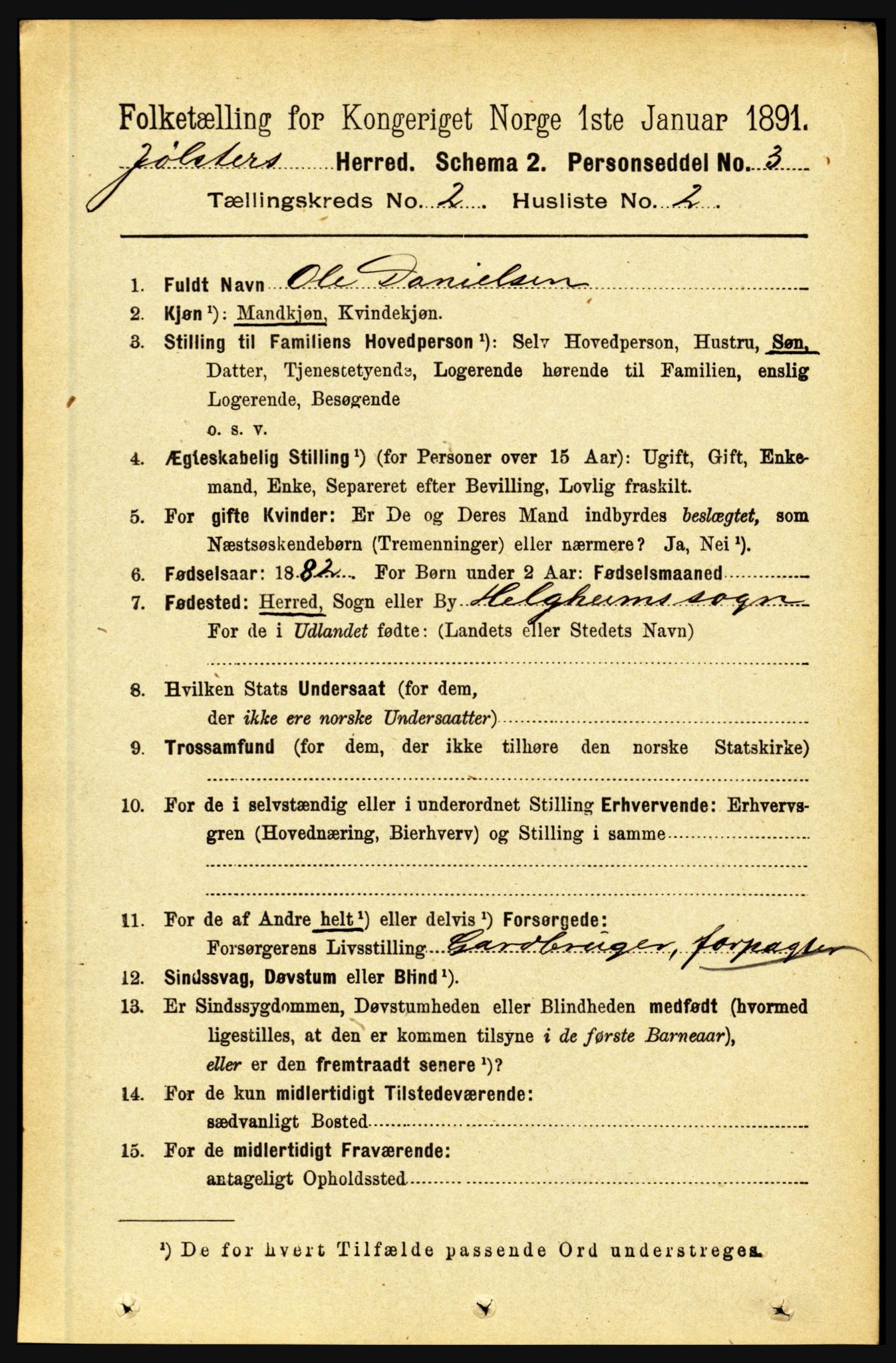 RA, 1891 census for 1431 Jølster, 1891, p. 581