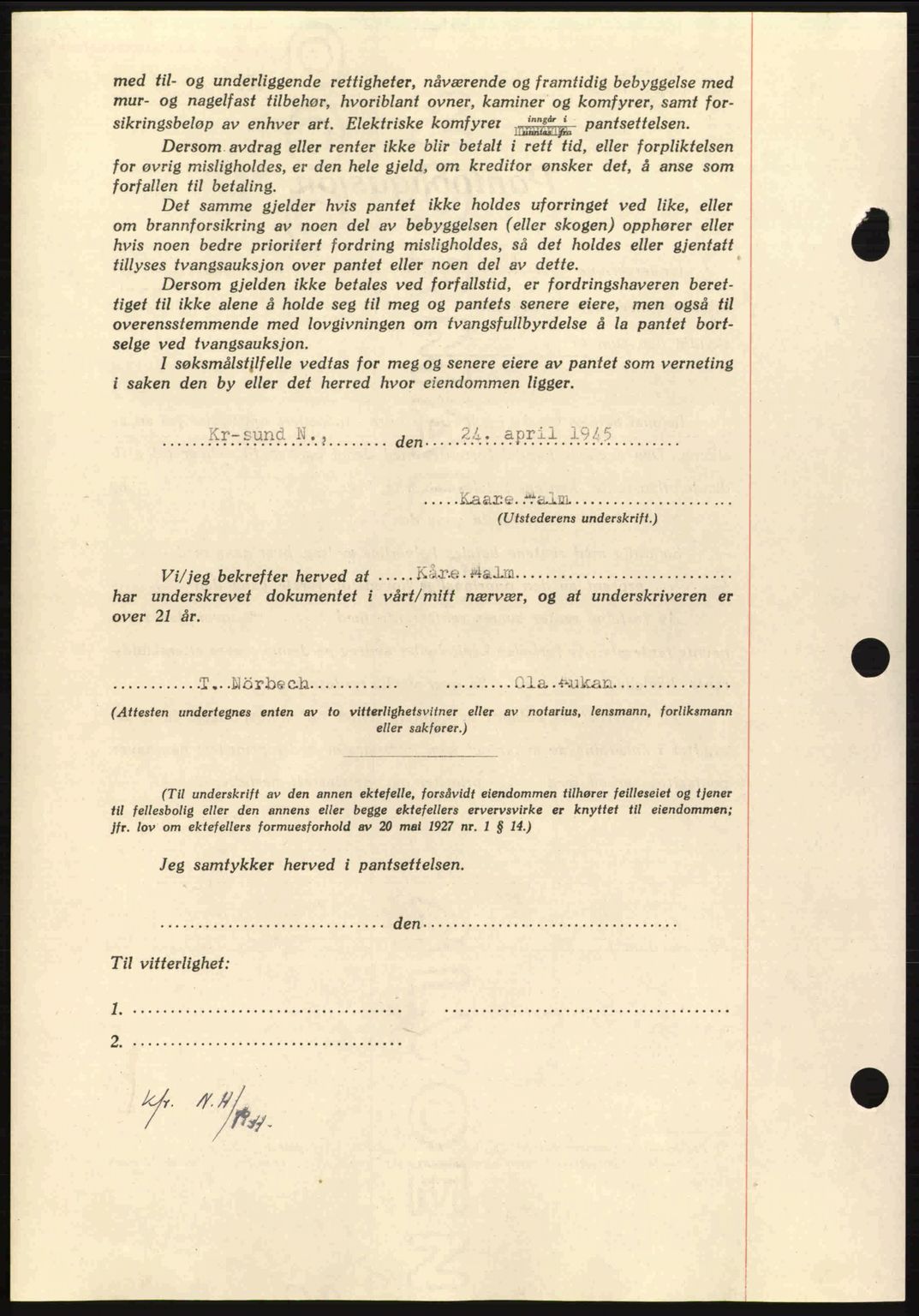 Nordmøre sorenskriveri, AV/SAT-A-4132/1/2/2Ca: Mortgage book no. B92, 1944-1945, Diary no: : 608/1945