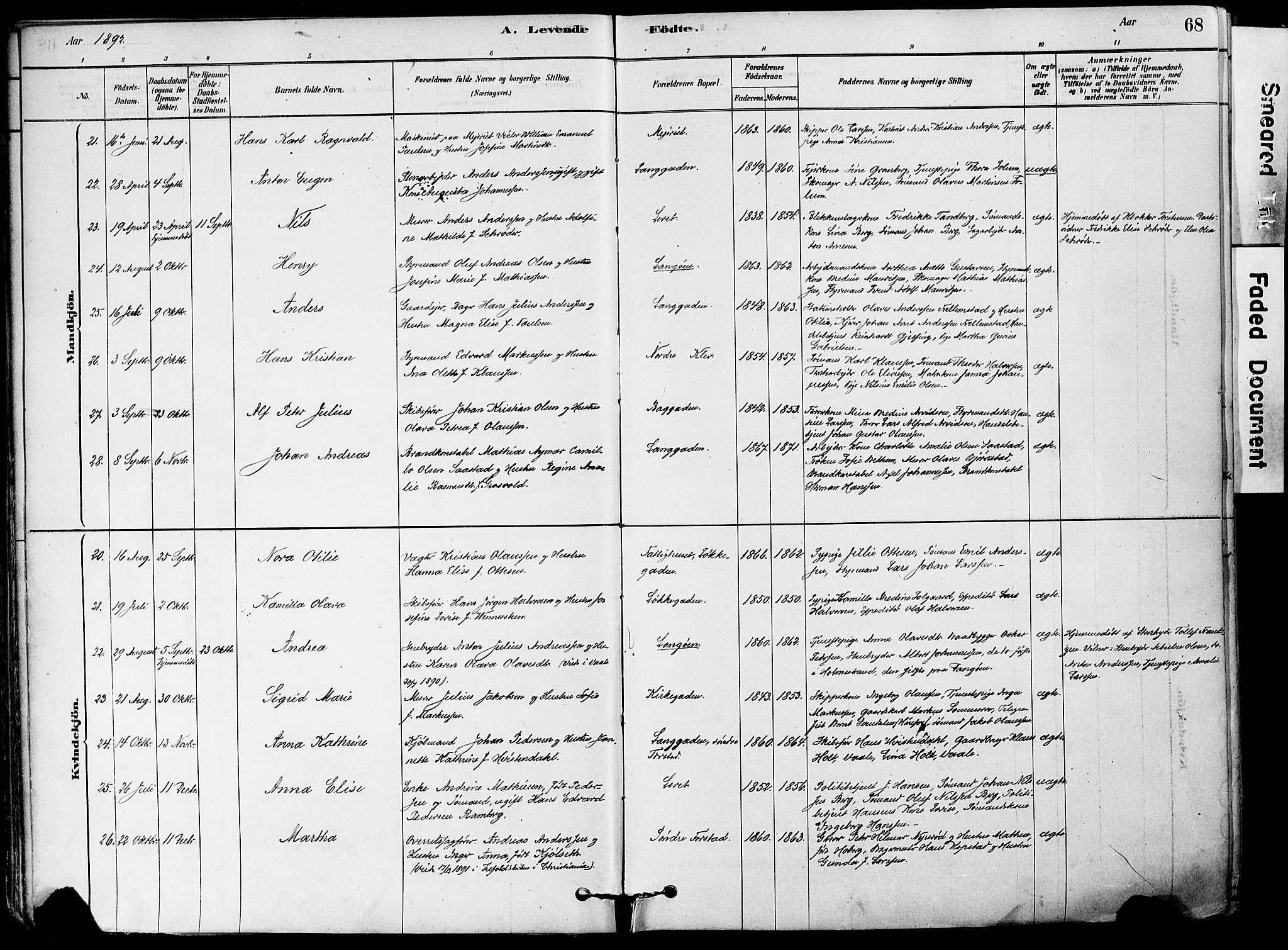 Holmestrand kirkebøker, AV/SAKO-A-346/F/Fa/L0004: Parish register (official) no. 4, 1880-1901, p. 68