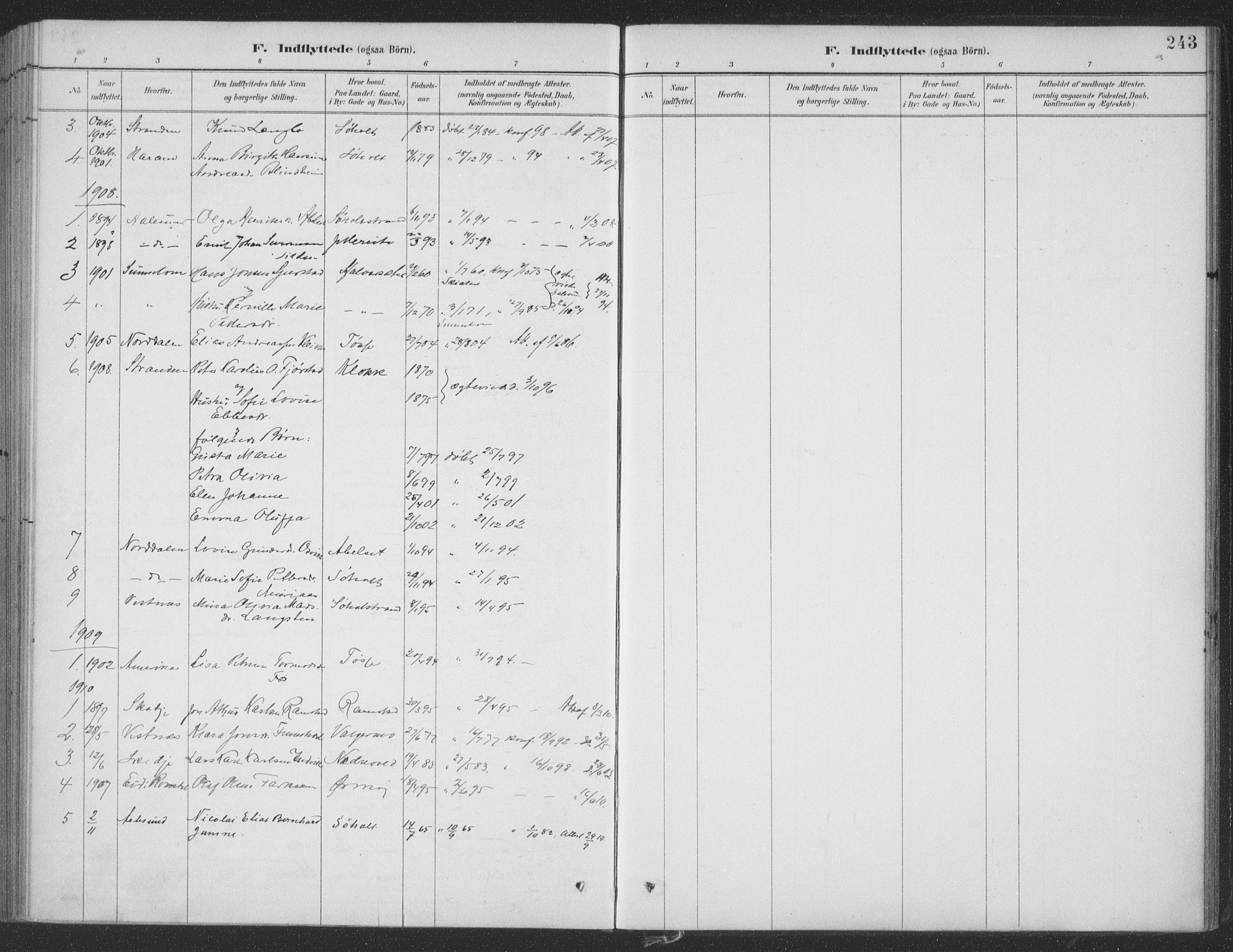 Ministerialprotokoller, klokkerbøker og fødselsregistre - Møre og Romsdal, SAT/A-1454/522/L0316: Parish register (official) no. 522A11, 1890-1911, p. 243