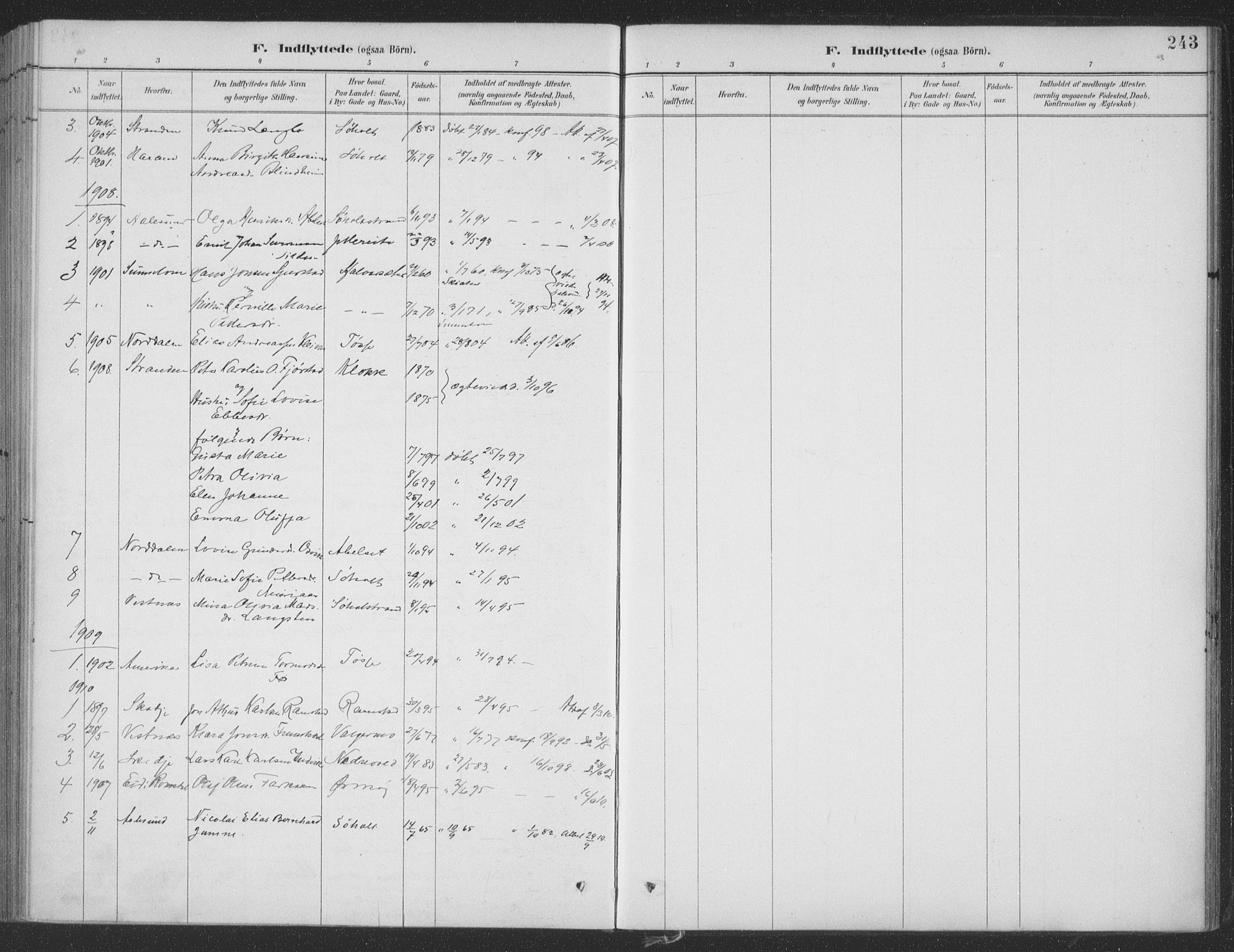 Ministerialprotokoller, klokkerbøker og fødselsregistre - Møre og Romsdal, AV/SAT-A-1454/522/L0316: Parish register (official) no. 522A11, 1890-1911, p. 243