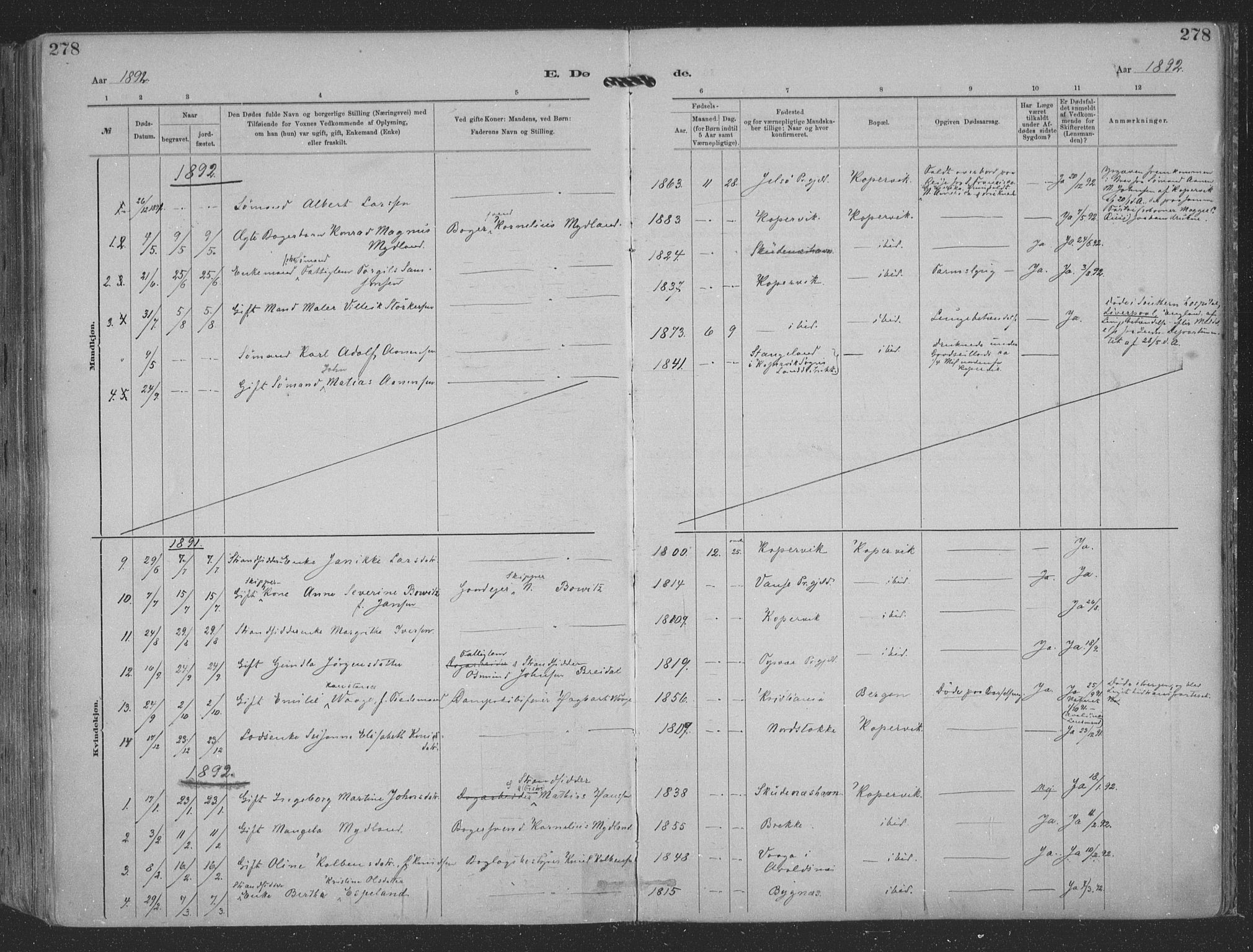 Kopervik sokneprestkontor, AV/SAST-A-101850/H/Ha/Haa/L0001: Parish register (official) no. A 1, 1880-1919, p. 278