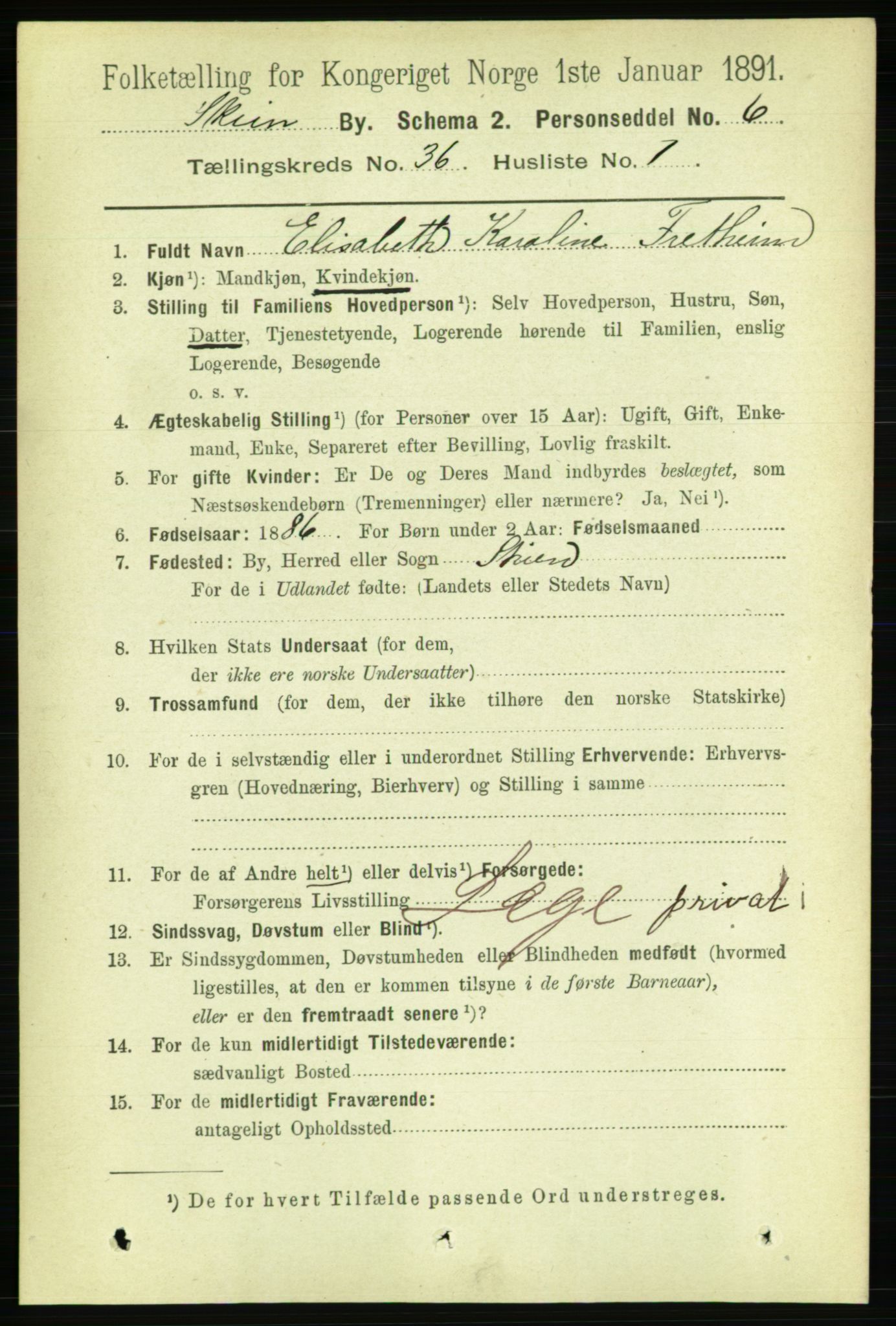 RA, 1891 census for 0806 Skien, 1891, p. 7950