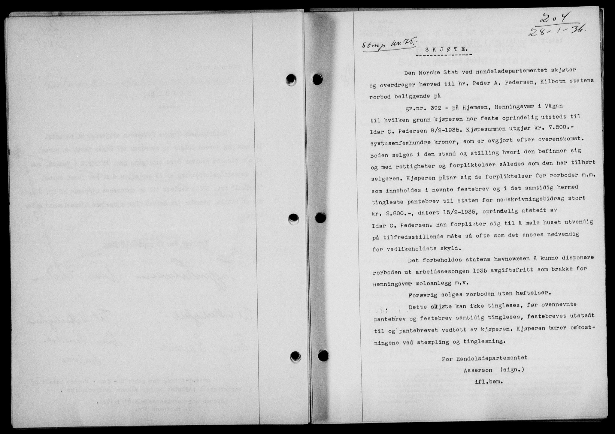 Lofoten sorenskriveri, SAT/A-0017/1/2/2C/L0033b: Mortgage book no. 33b, 1936-1936, Diary no: : 204/1936