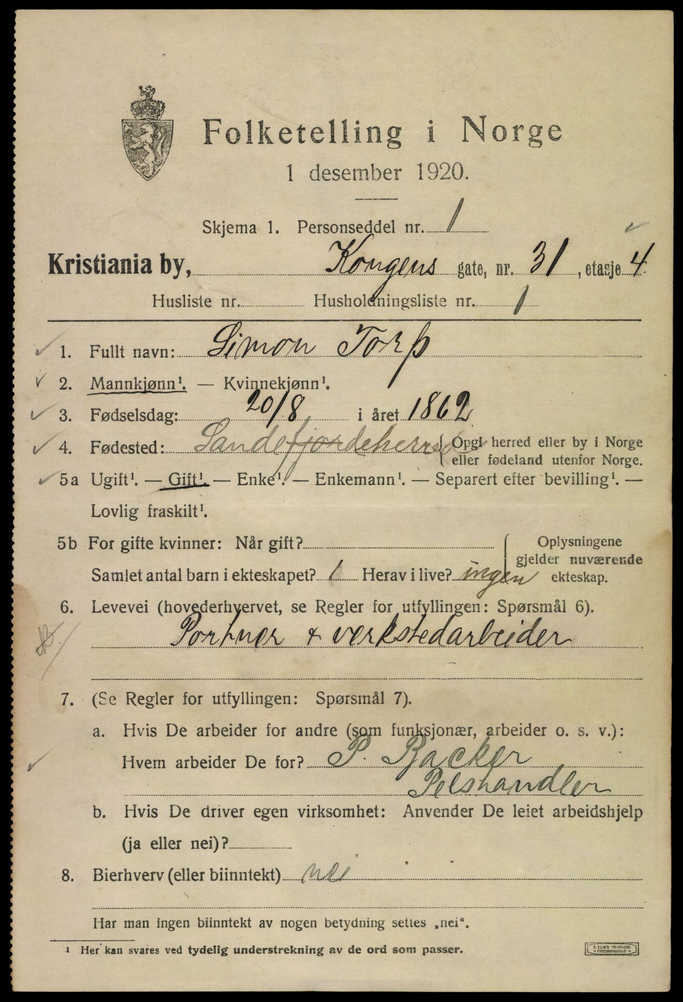 SAO, 1920 census for Kristiania, 1920, p. 346719