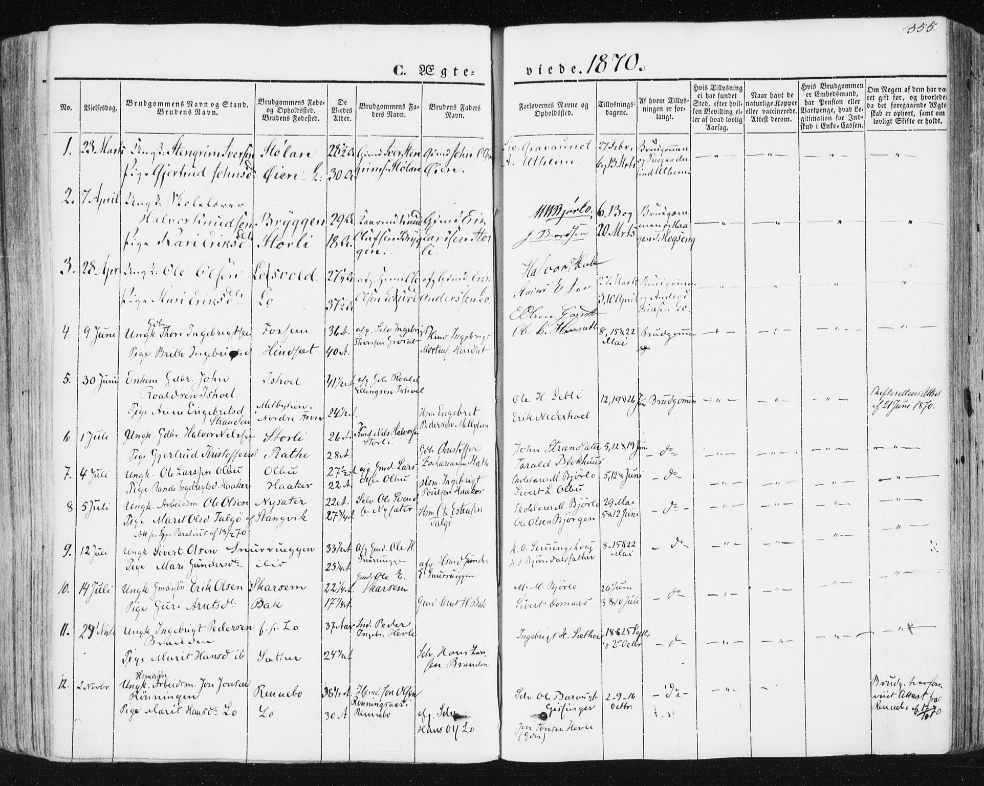 Ministerialprotokoller, klokkerbøker og fødselsregistre - Sør-Trøndelag, SAT/A-1456/678/L0899: Parish register (official) no. 678A08, 1848-1872, p. 355
