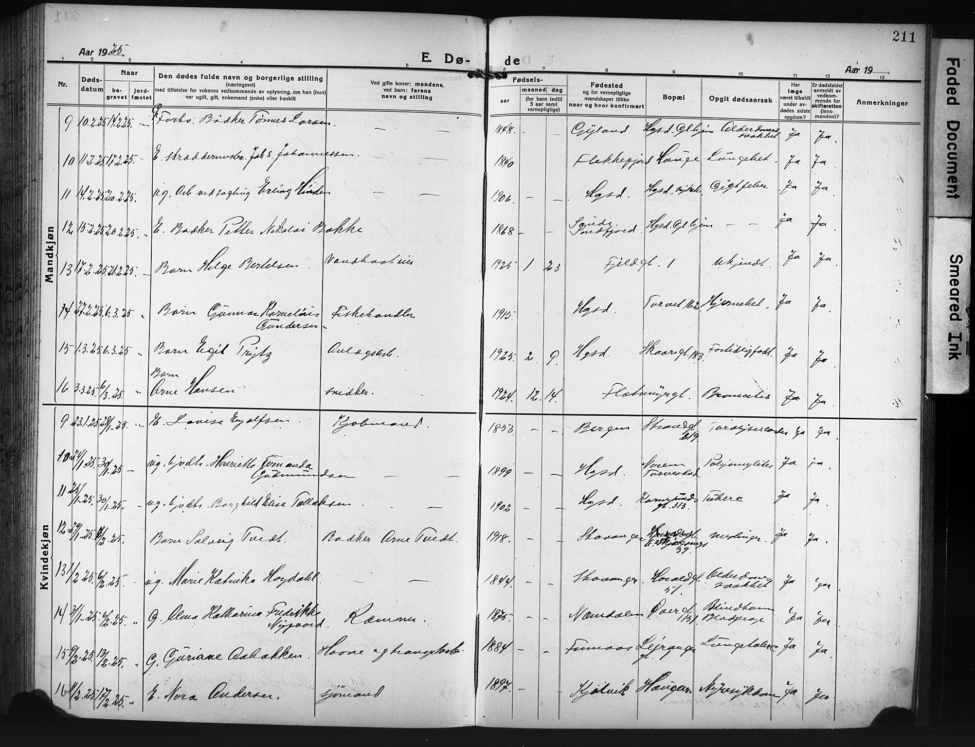 Haugesund sokneprestkontor, AV/SAST-A -101863/H/Ha/Hab/L0010: Parish register (copy) no. B 10, 1920-1931, p. 211