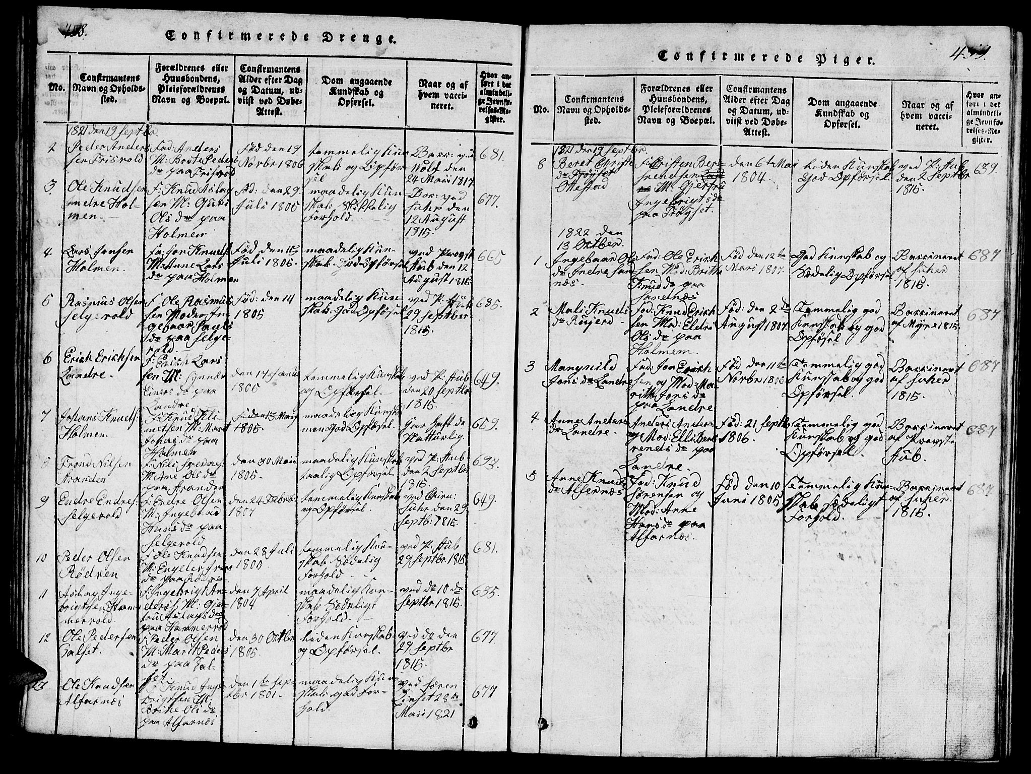 Ministerialprotokoller, klokkerbøker og fødselsregistre - Møre og Romsdal, AV/SAT-A-1454/548/L0613: Parish register (copy) no. 548C01, 1818-1846, p. 458-459