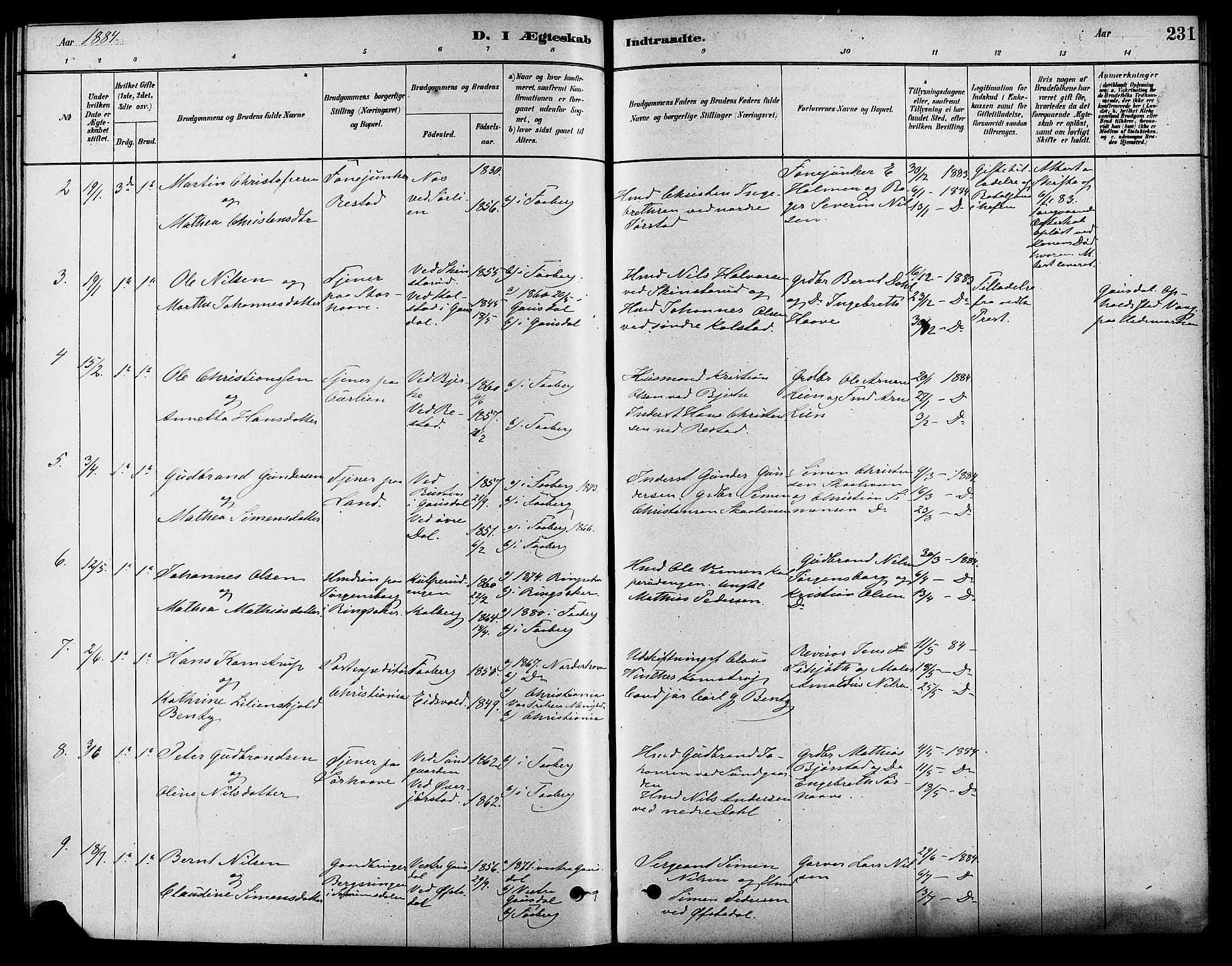 Fåberg prestekontor, SAH/PREST-086/H/Ha/Haa/L0008: Parish register (official) no. 8, 1879-1898, p. 231