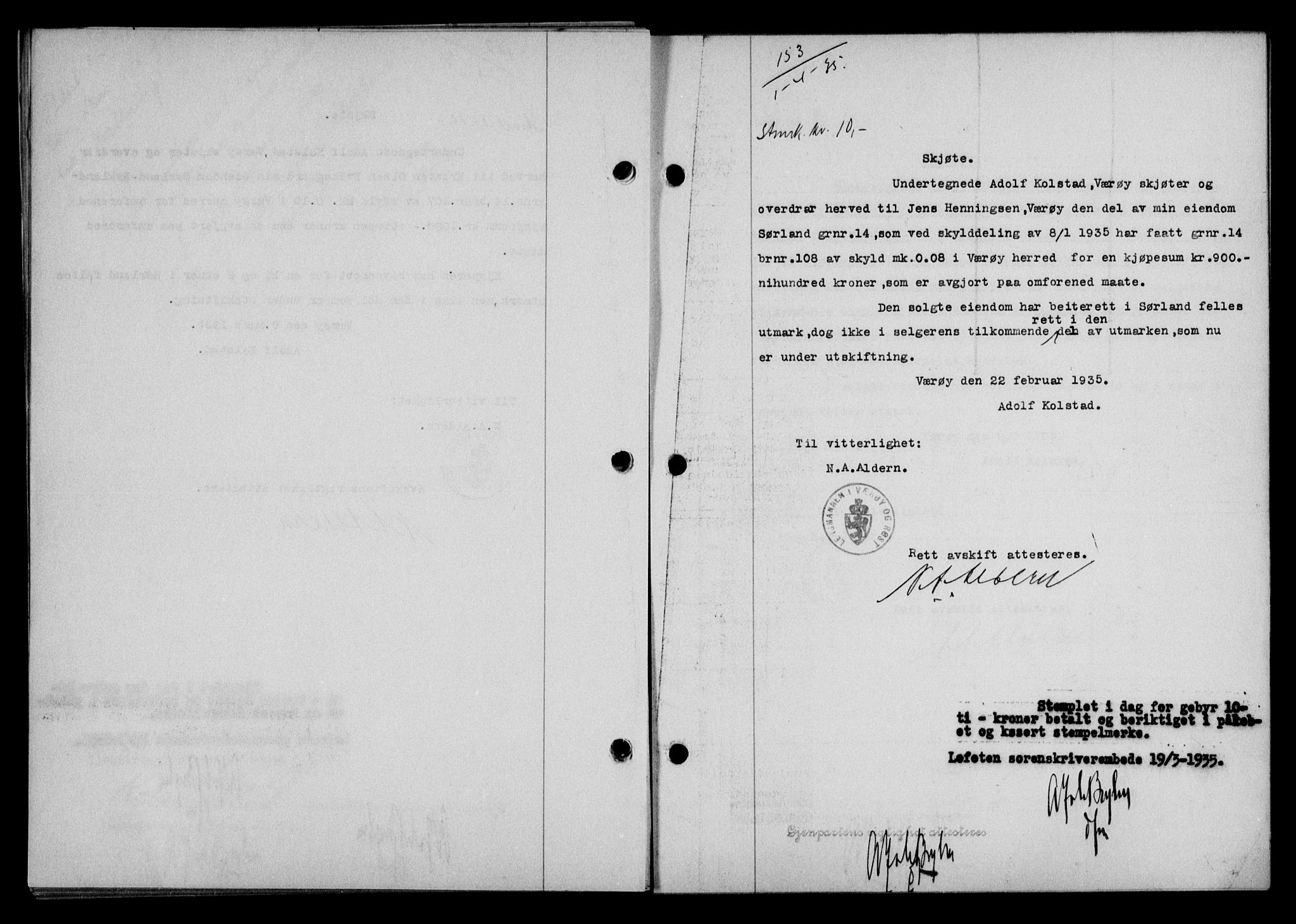 Lofoten sorenskriveri, AV/SAT-A-0017/1/2/2C/L0031b: Mortgage book no. 31b, 1935-1935, Deed date: 01.04.1935