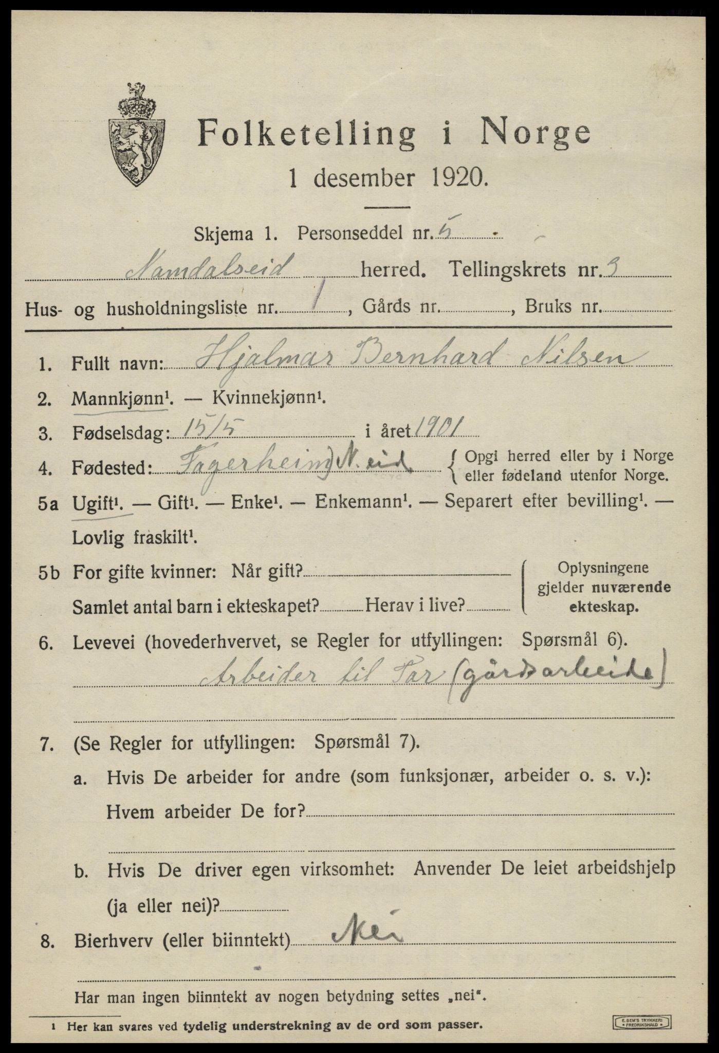 SAT, 1920 census for Namdalseid, 1920, p. 2338