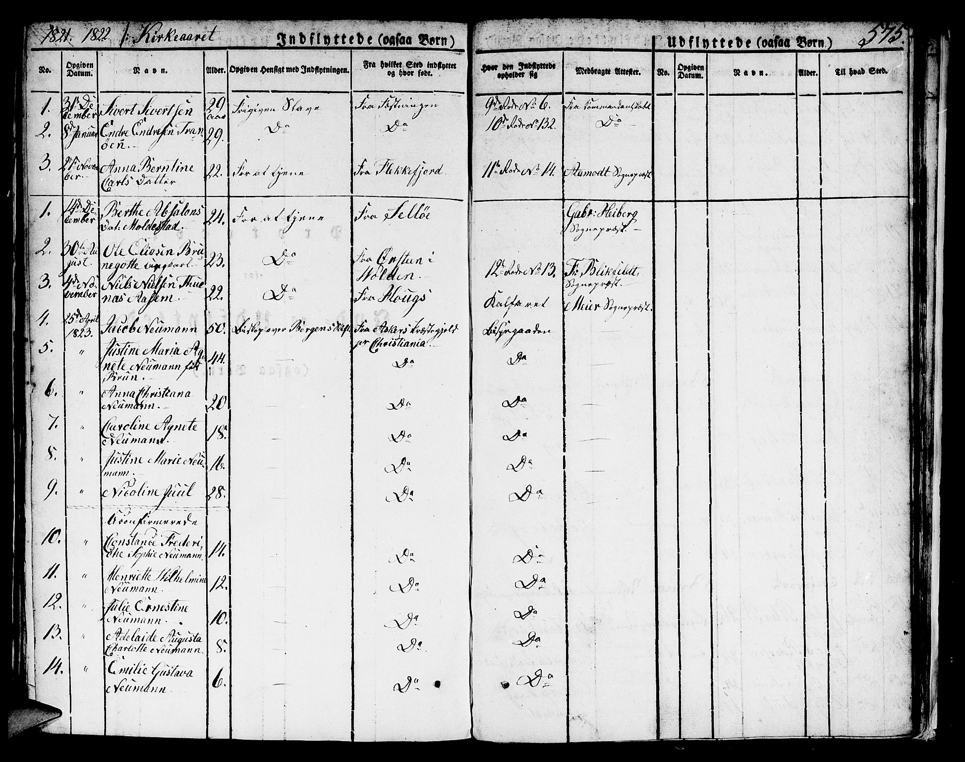 Domkirken sokneprestembete, SAB/A-74801/H/Hab/L0002: Parish register (copy) no. A 2, 1821-1839, p. 575