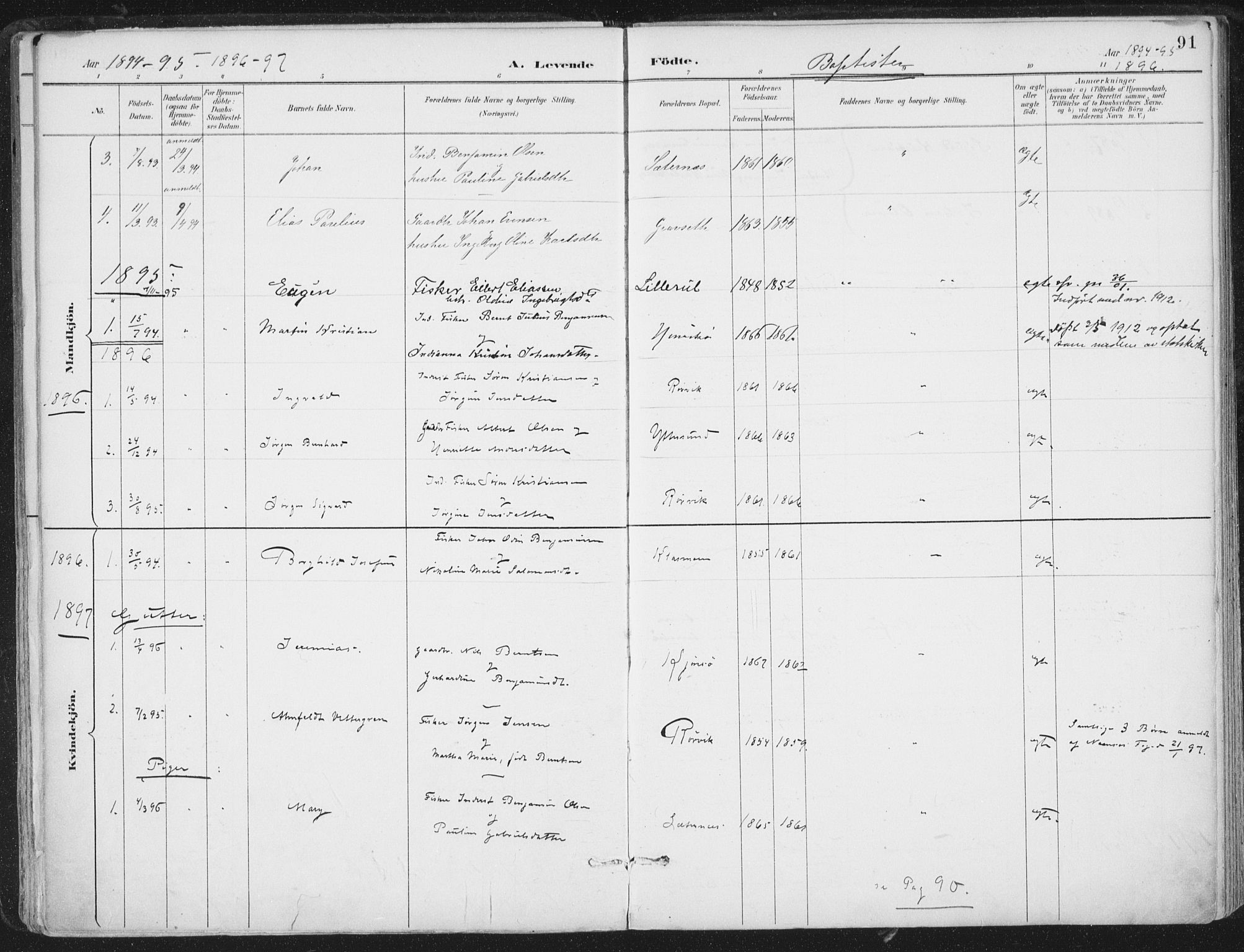 Ministerialprotokoller, klokkerbøker og fødselsregistre - Nord-Trøndelag, SAT/A-1458/786/L0687: Parish register (official) no. 786A03, 1888-1898, p. 91