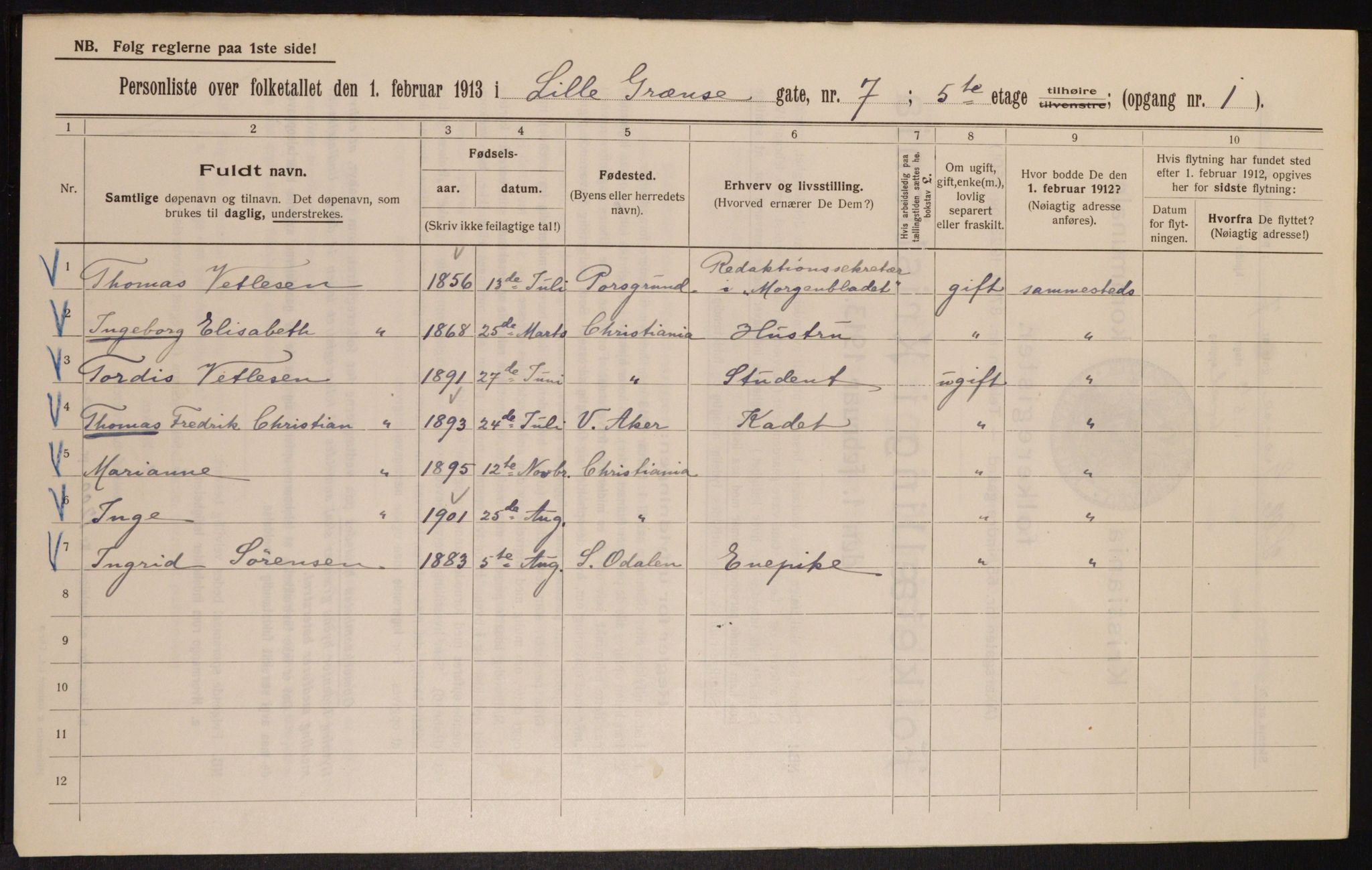 OBA, Municipal Census 1913 for Kristiania, 1913, p. 57341