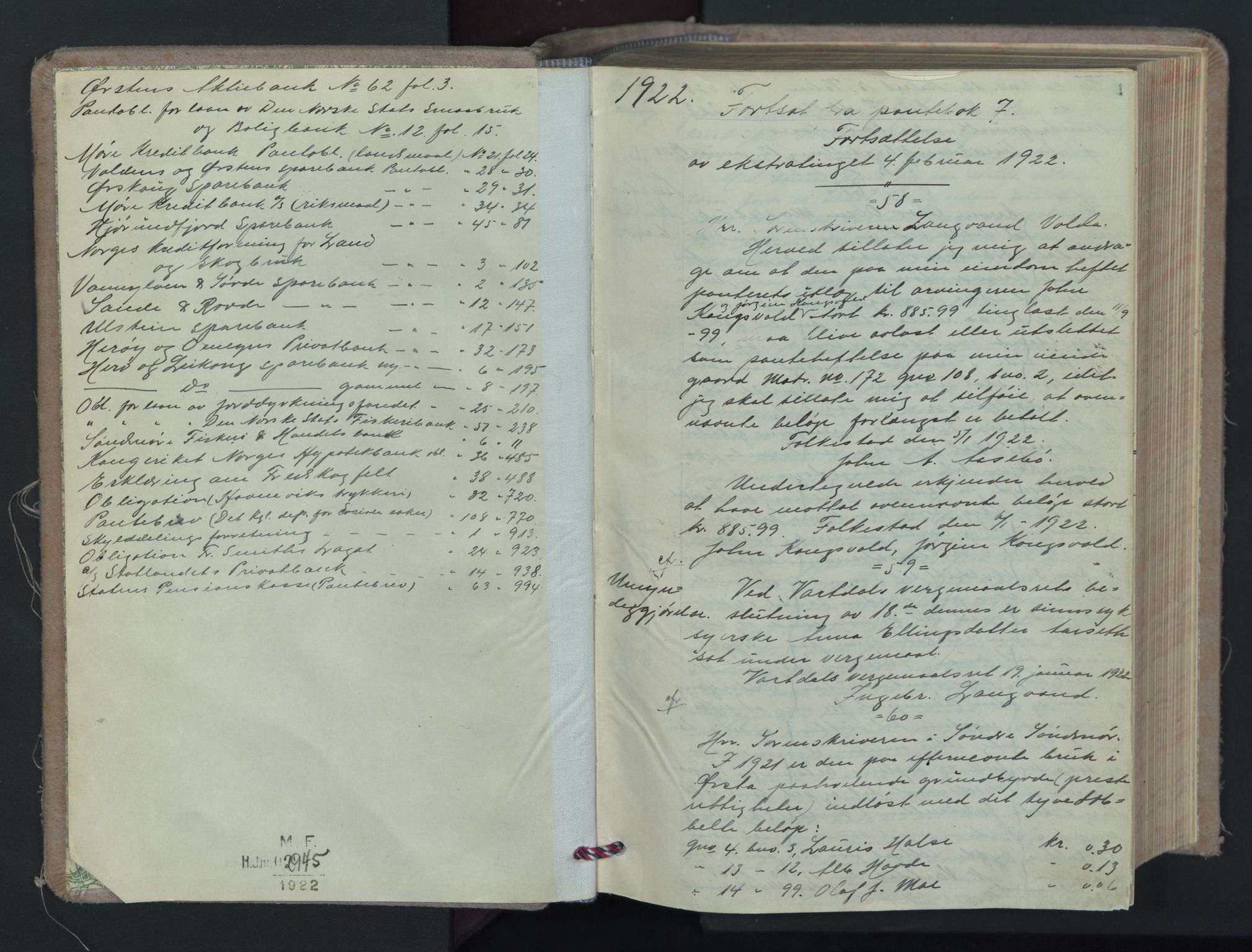 Søre Sunnmøre sorenskriveri, AV/SAT-A-4122/1/2/2C/L0040: Mortgage book no. 8, 1922-1923, p. 0-1