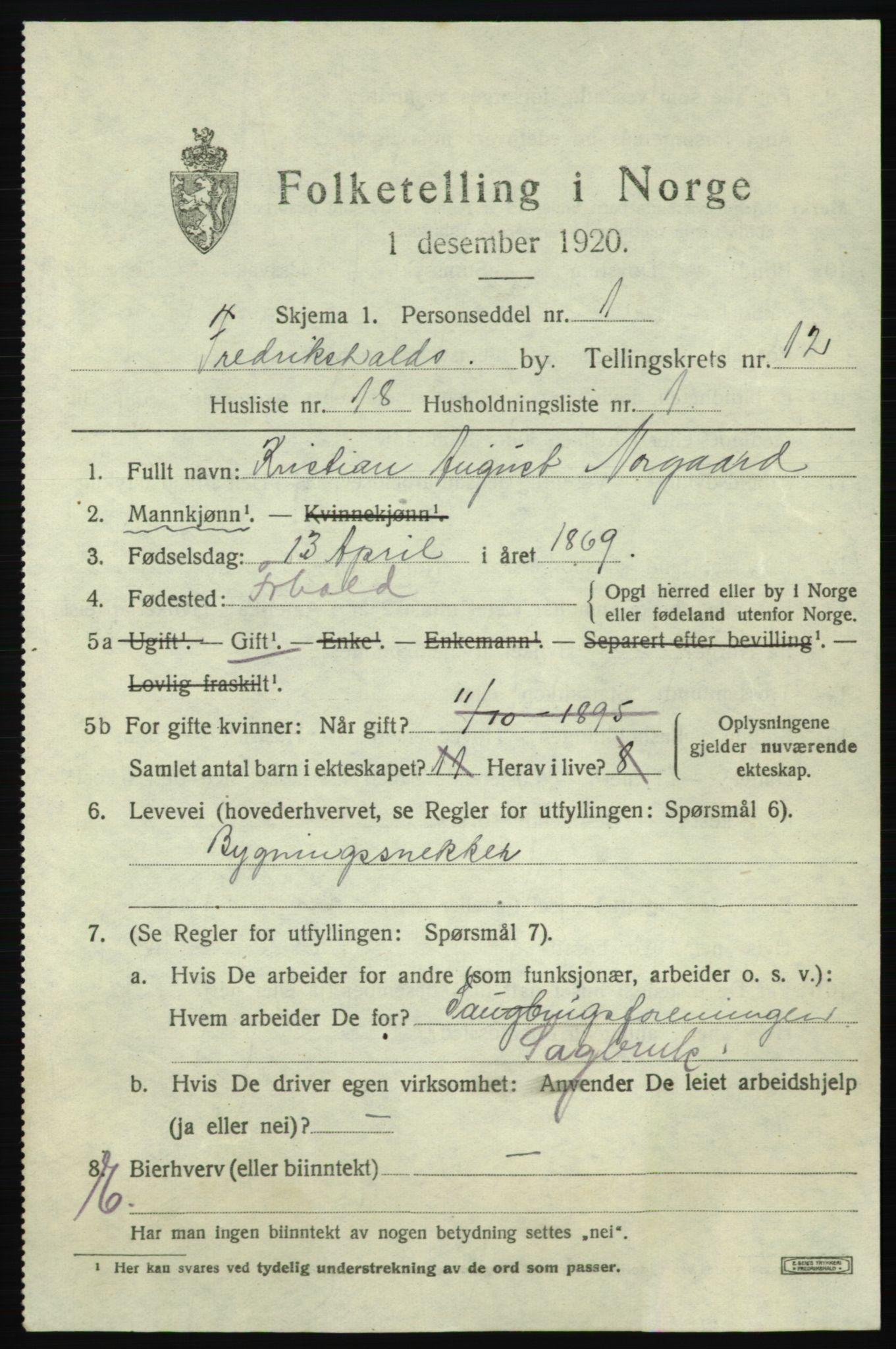SAO, 1920 census for Fredrikshald, 1920, p. 20237