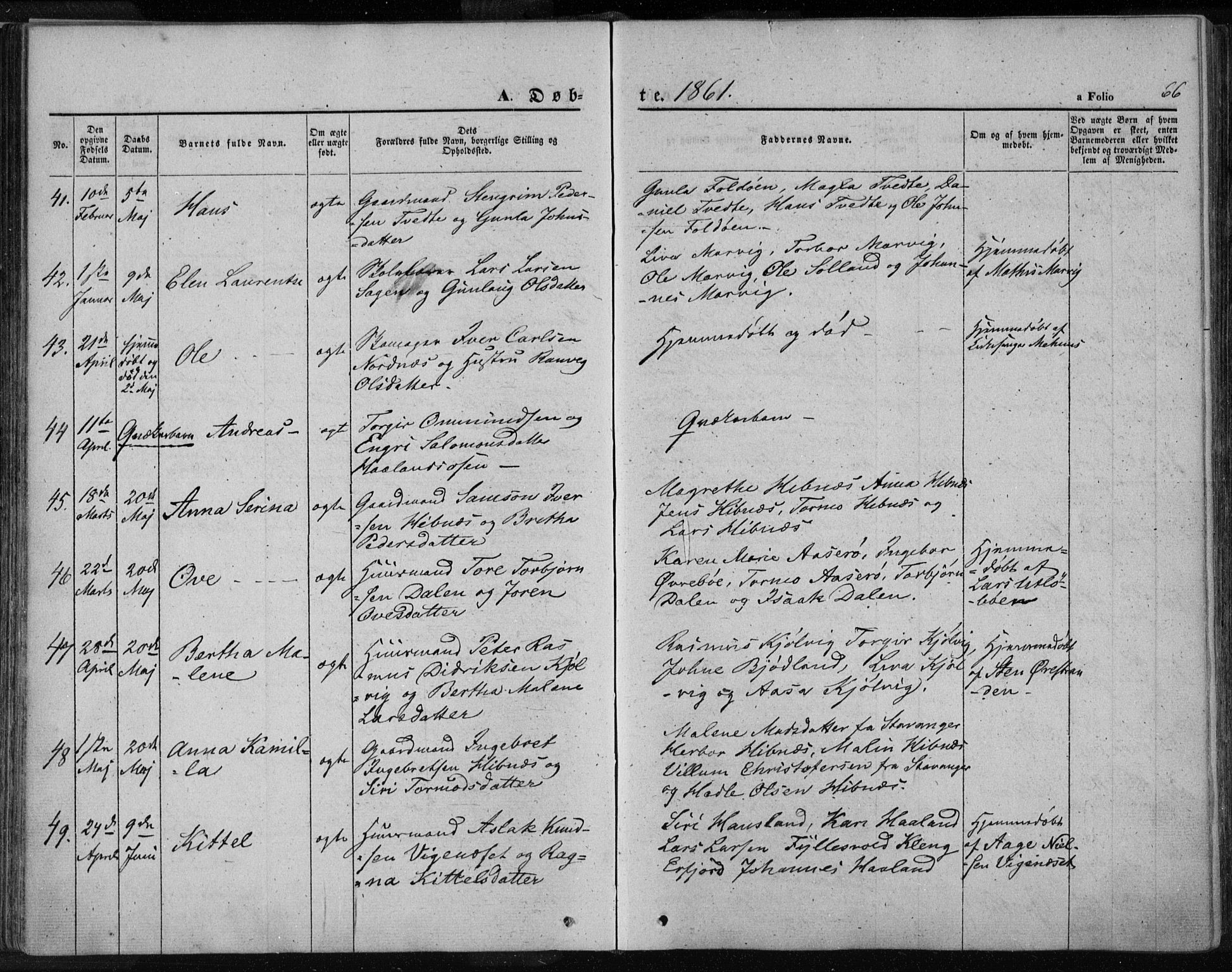 Jelsa sokneprestkontor, AV/SAST-A-101842/01/IV: Parish register (official) no. A 7, 1854-1866, p. 66